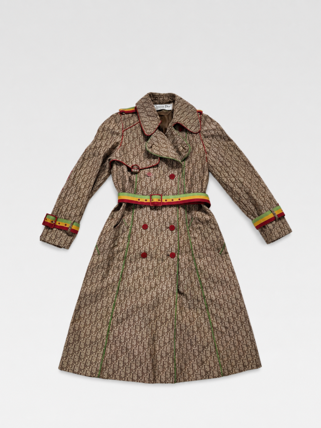 Christian Dior by John Galliano Oblique Monogram Rasta Trench Coat – Vintage Jamaica Belted Archive Coat