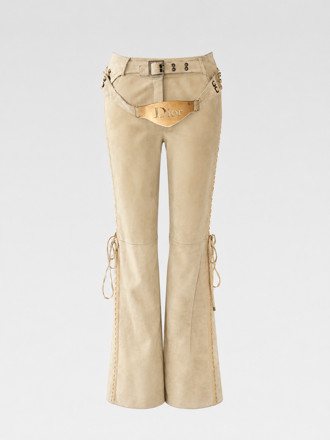 Christian Dior by John Galliano Suede Lace-Up Flared Trousers