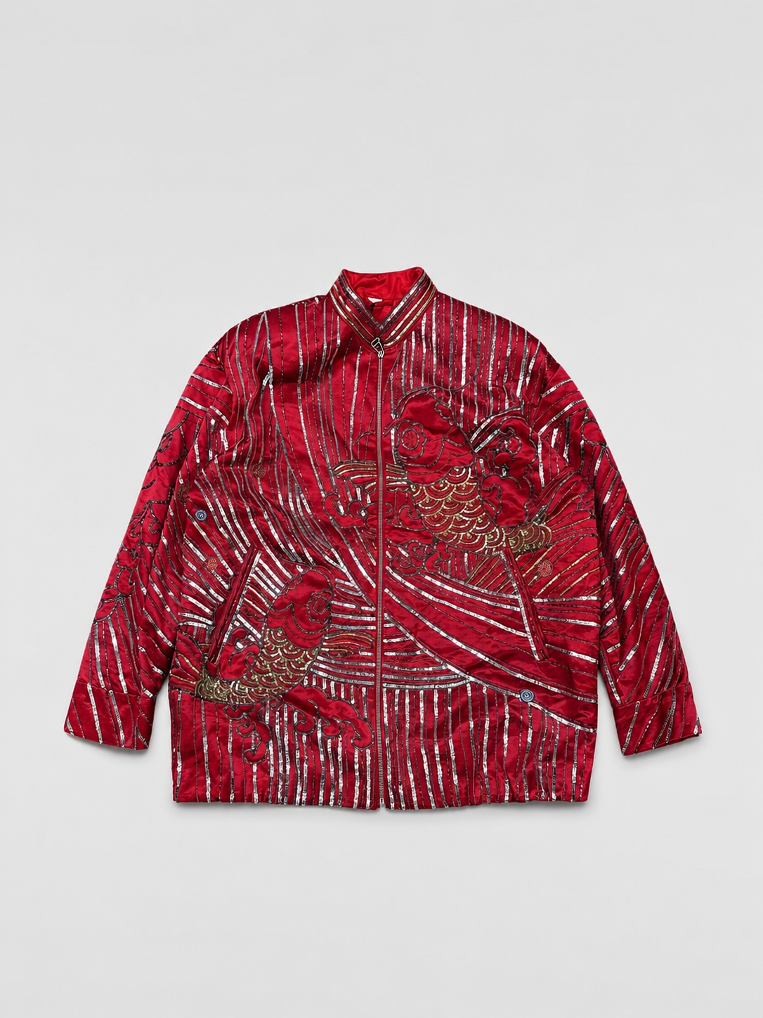 Gucci Runway Embellished Koi Silk Bomber Jacket