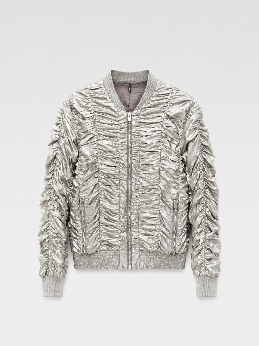 Dior Homme 2007 SS Hedi Slimane Silver Laser Ruched Bomber Jacket Runway Archive Piece