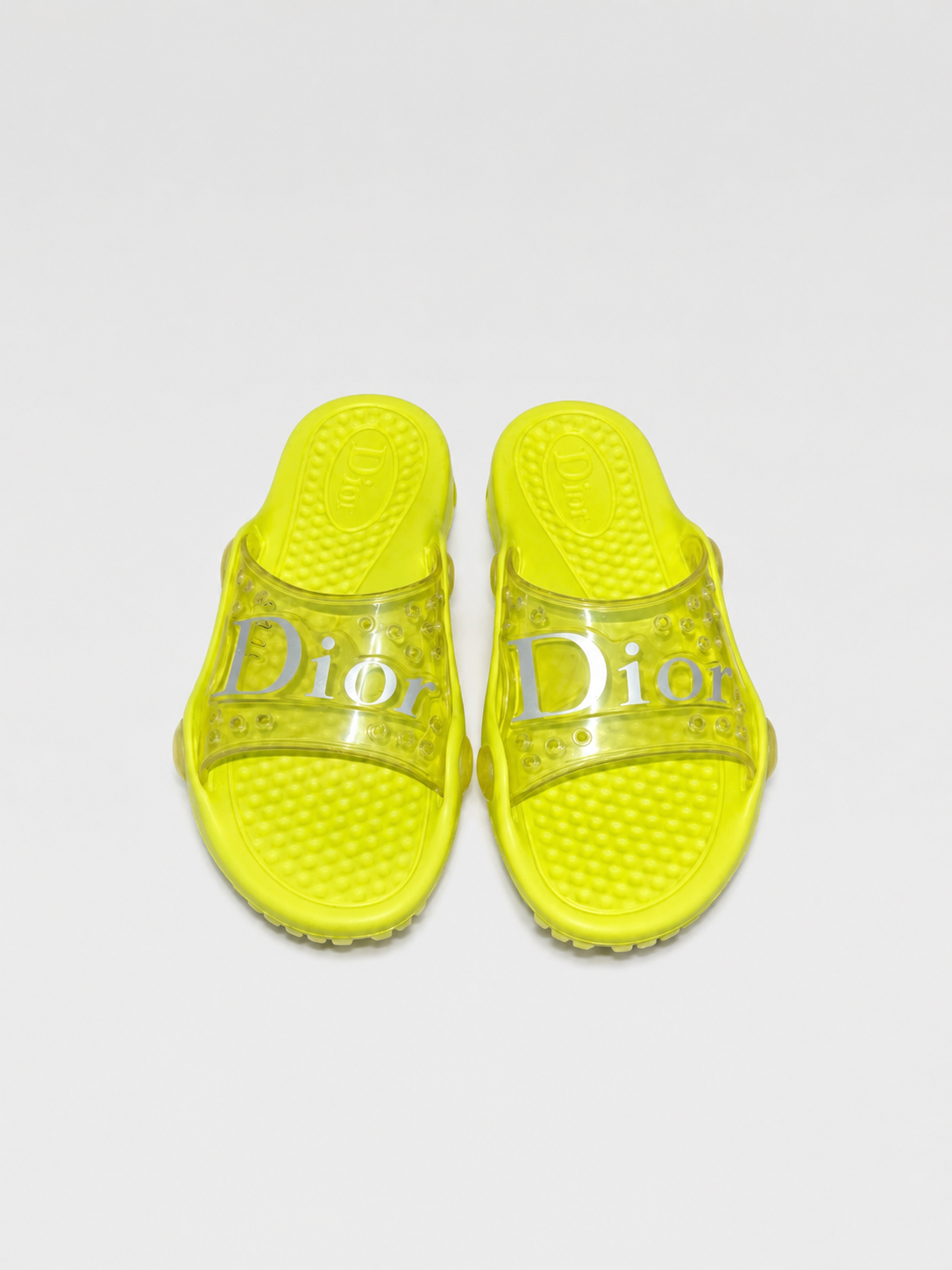 Dior Y2K Neon Jelly Logo Slides – Transparent PVC Summer Pool Sandals