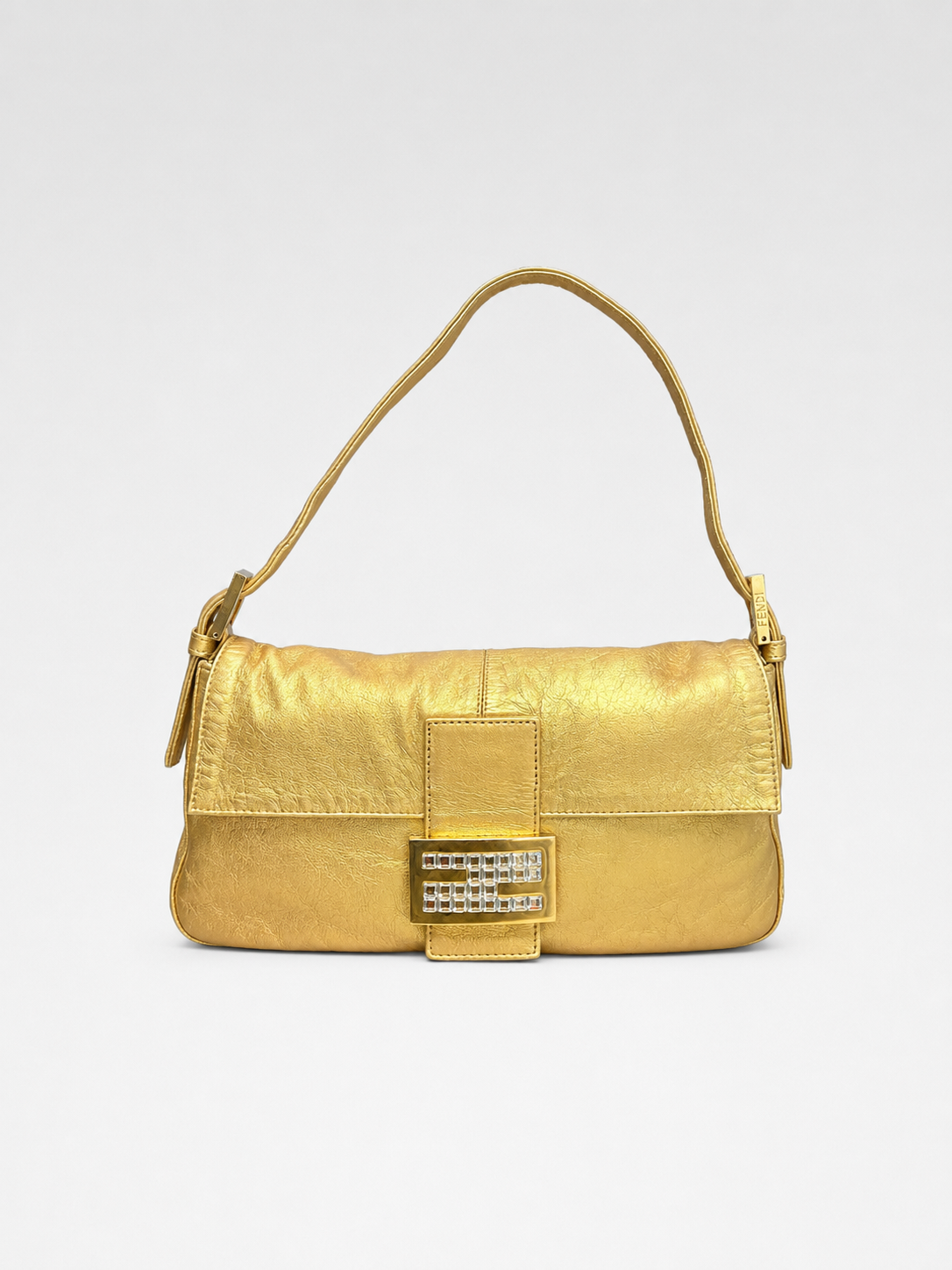 Fendi Vintage Gold Leather Baguette Bag Crystal FF Buckle – Sex and the City Iconic Piece