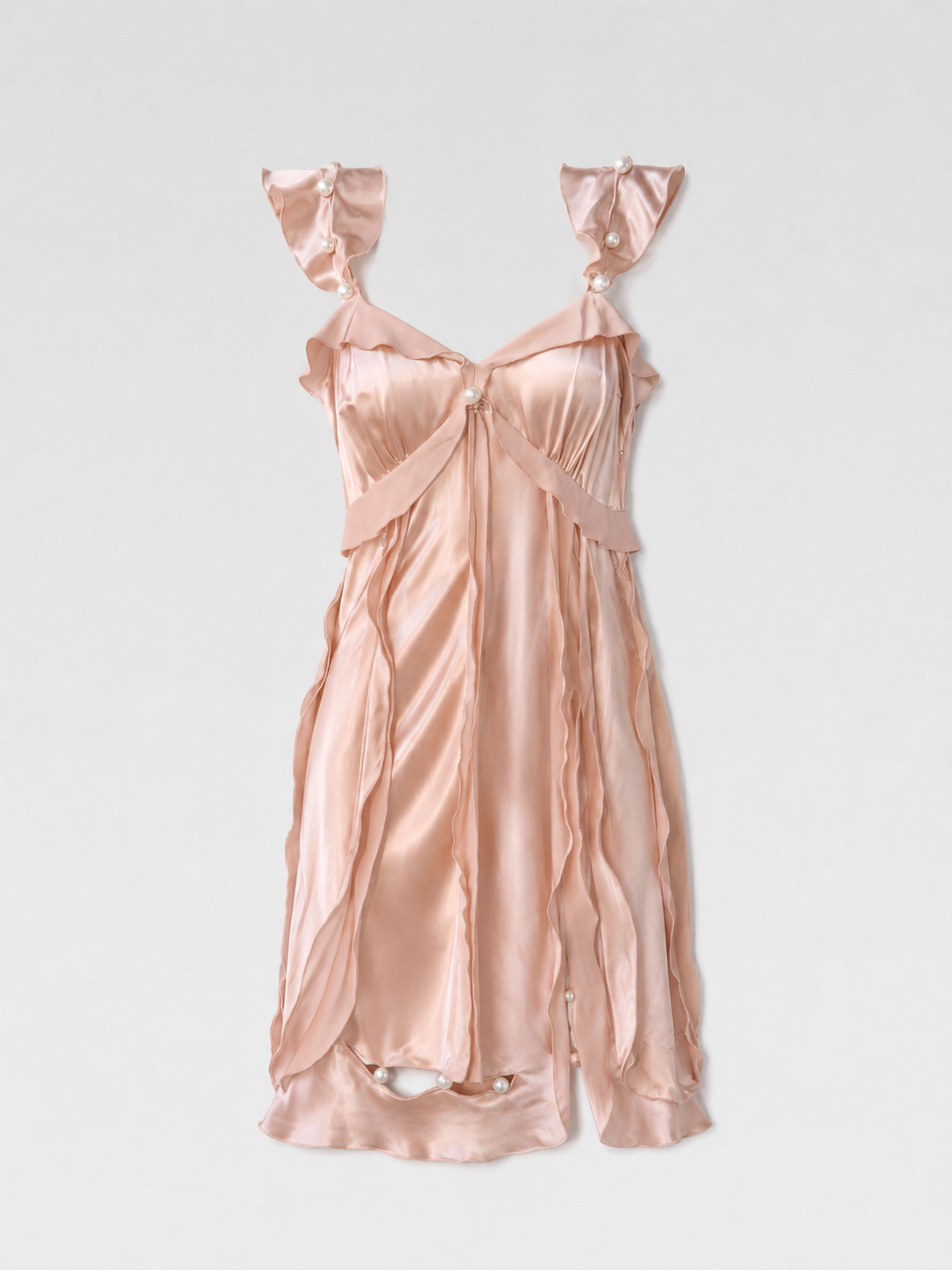 Marc Jacobs Collection Archive Champagne Silk Pearl Open Back Ruffle Evening Dress