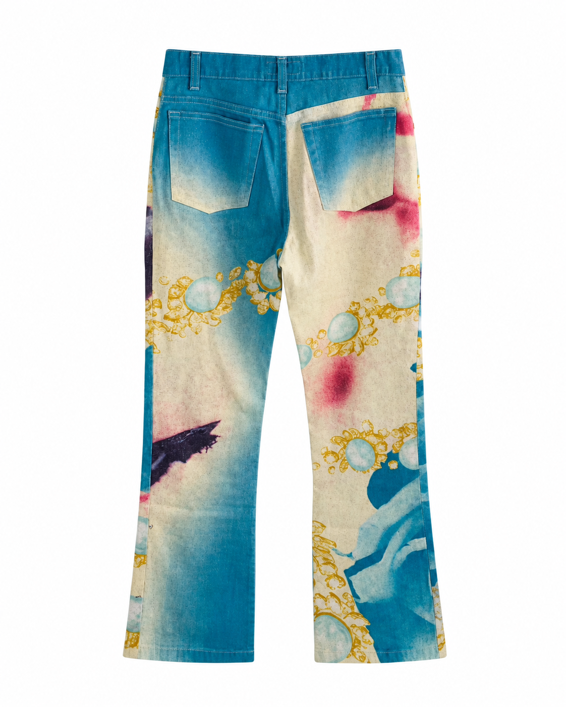 Vintage Roberto Cavalli 2001 Runway Portrait Print Trousers – Rare Archive Low-Rise Pants | XS