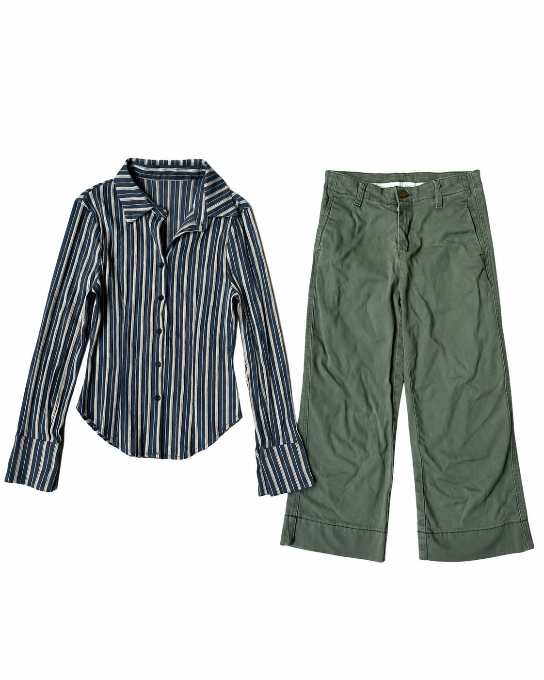 Vintage American-Style Striped Shirt & Cropped Pants Set