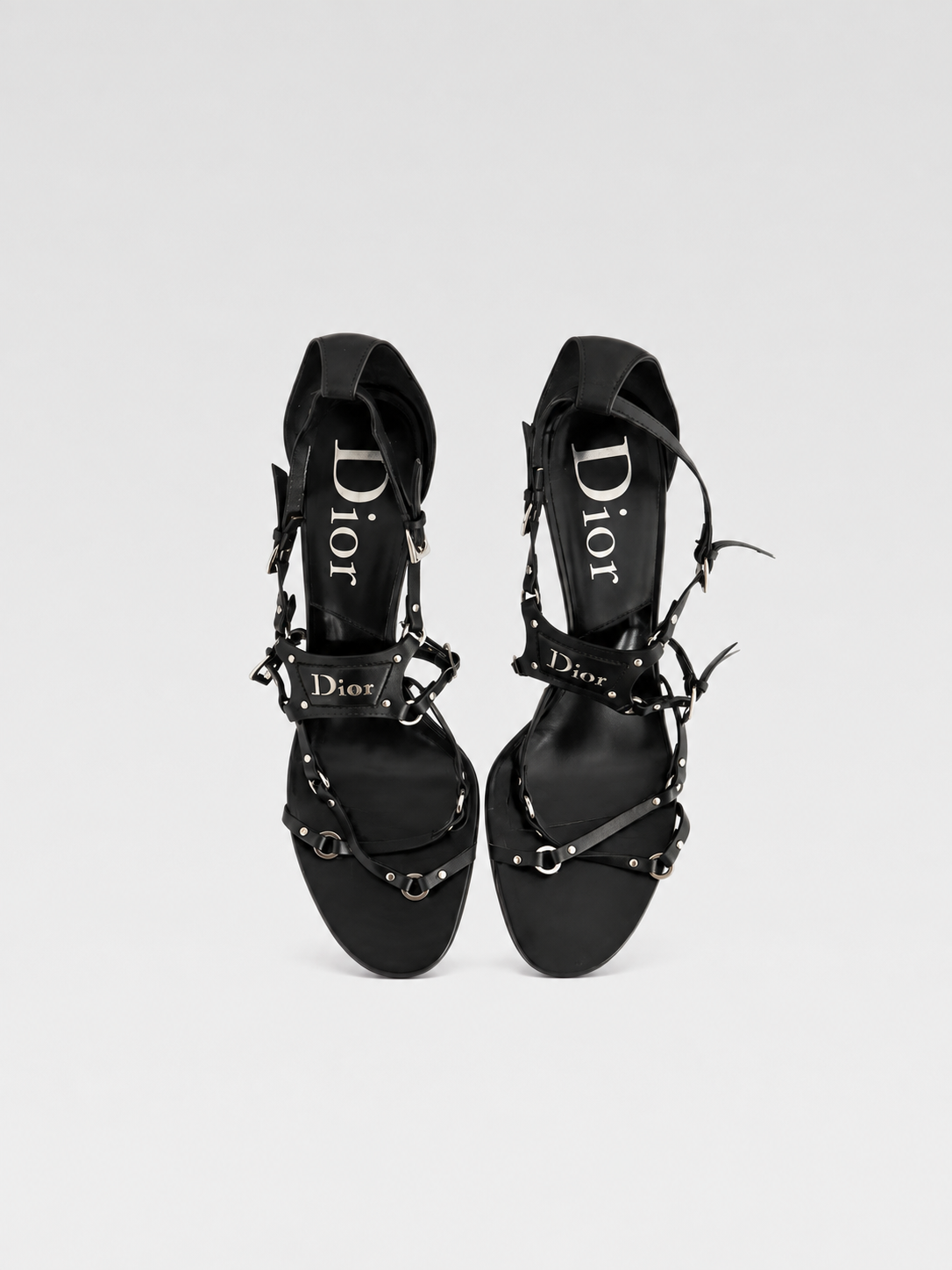 CHRISTIAN DIOR BY JOHN GALLIANO Punk Collection Black Leather Strappy High-Heel Sandals