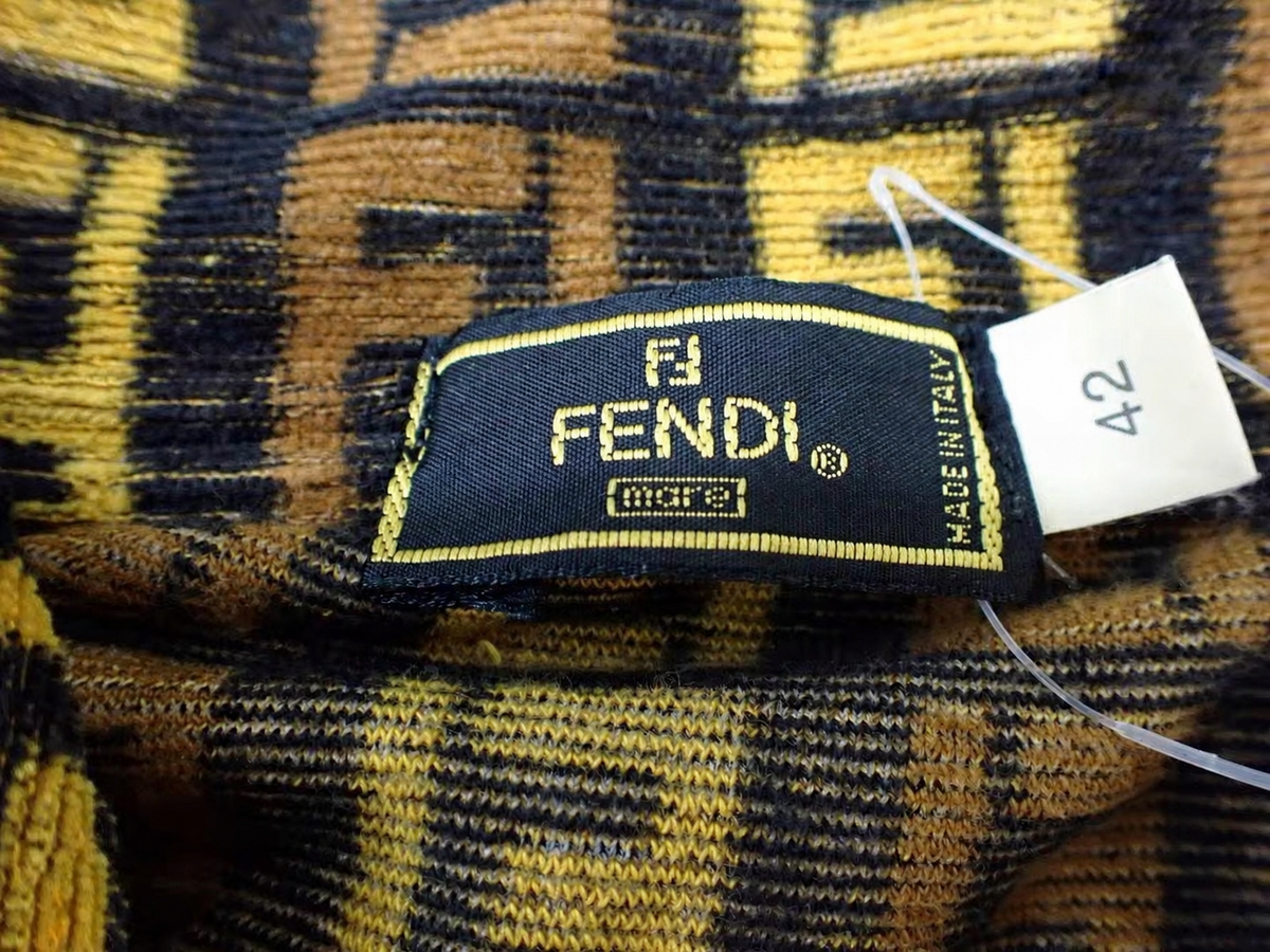 Vintage Fendi FF Monogram Terry Polo Shirt – Brown & Black Towel Texture Short Sleeve Top | Rare Archive