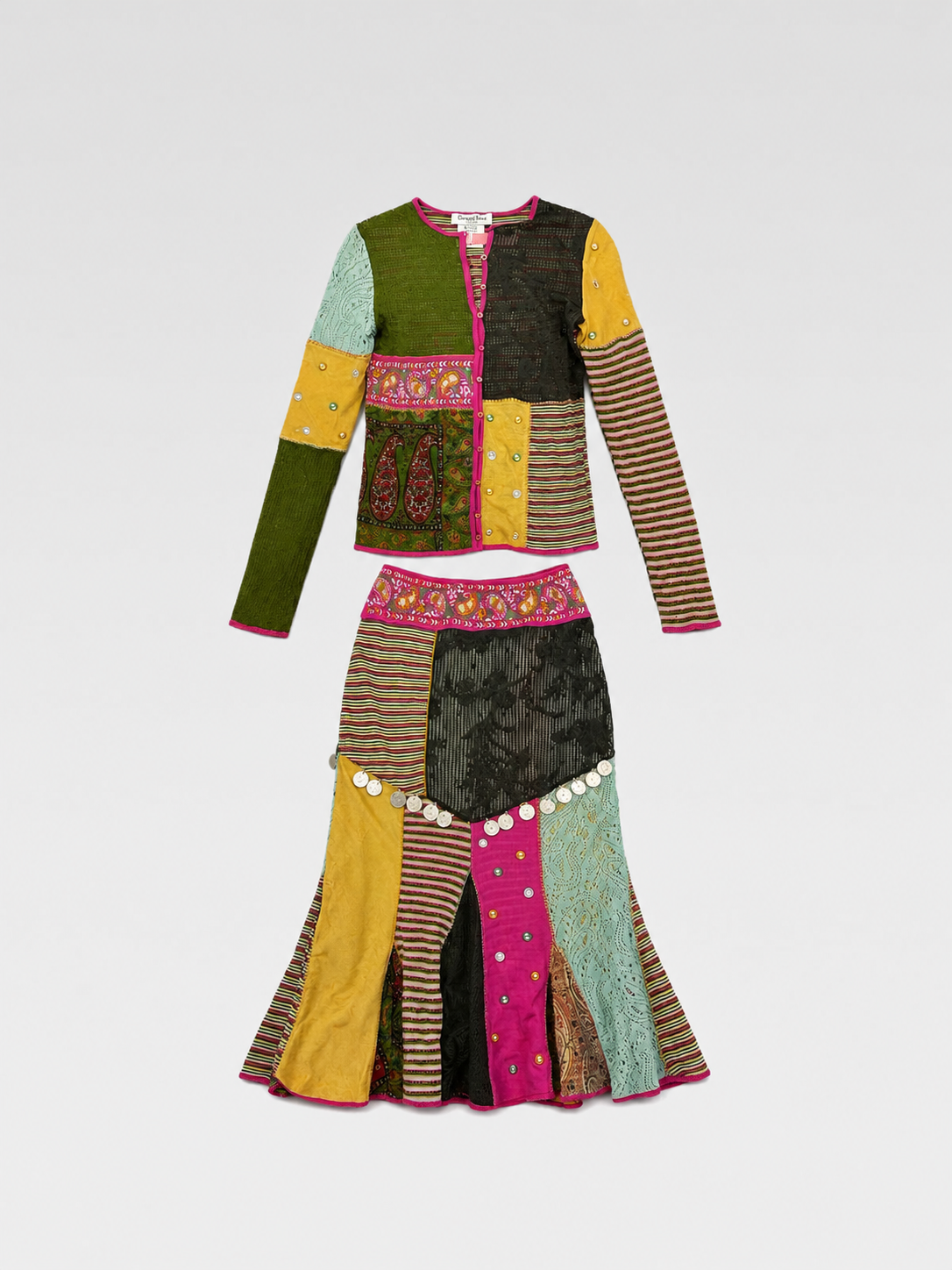 Christian Dior by John Galliano Patchwork Knit Floral Set – Rare Archive Cardigan & Asymmetric Skirt Ensemble