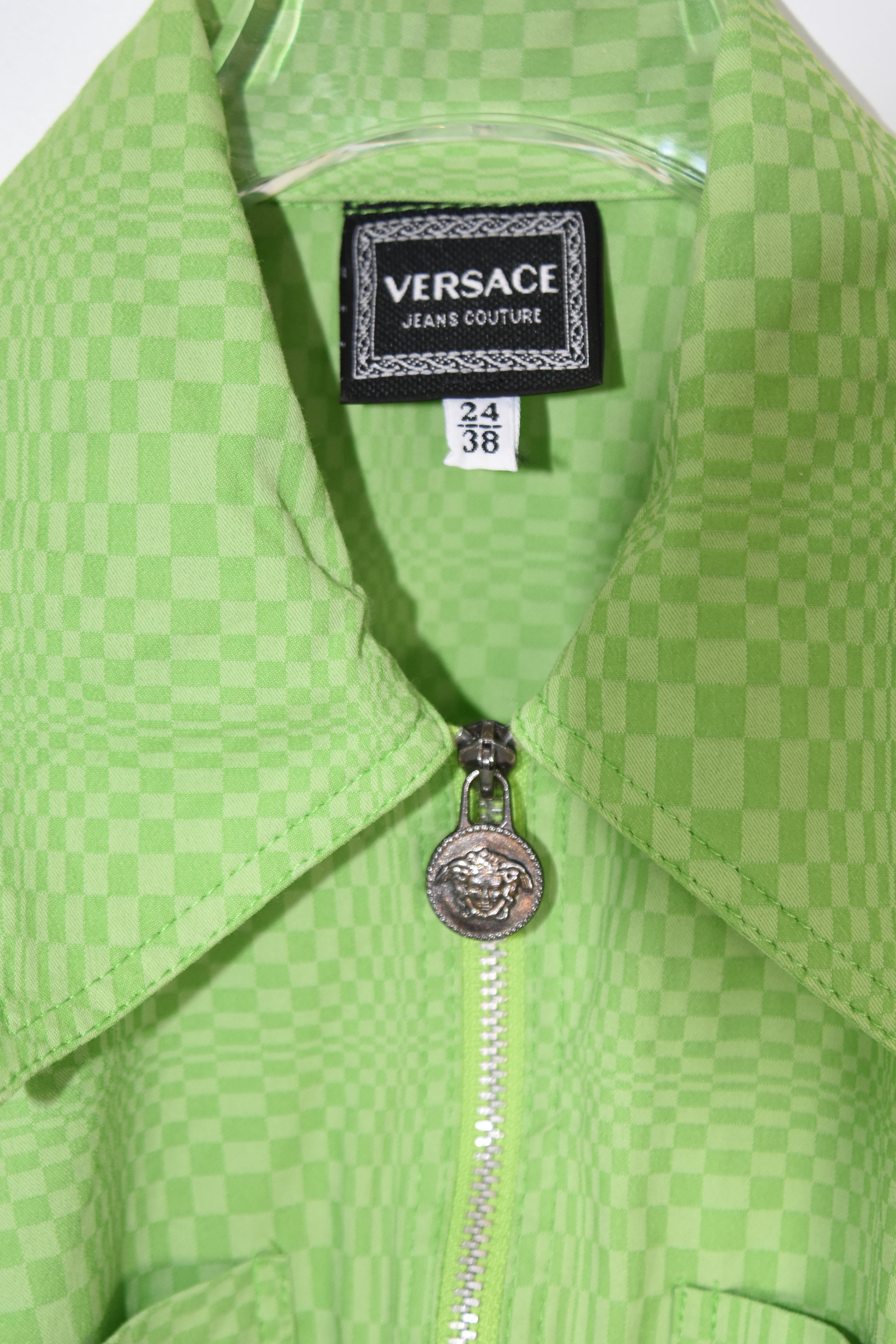 Versace Jeans Couture Green Checkered Zip-Up Sleeveless Mini Dress – Y2K Vintage Italy