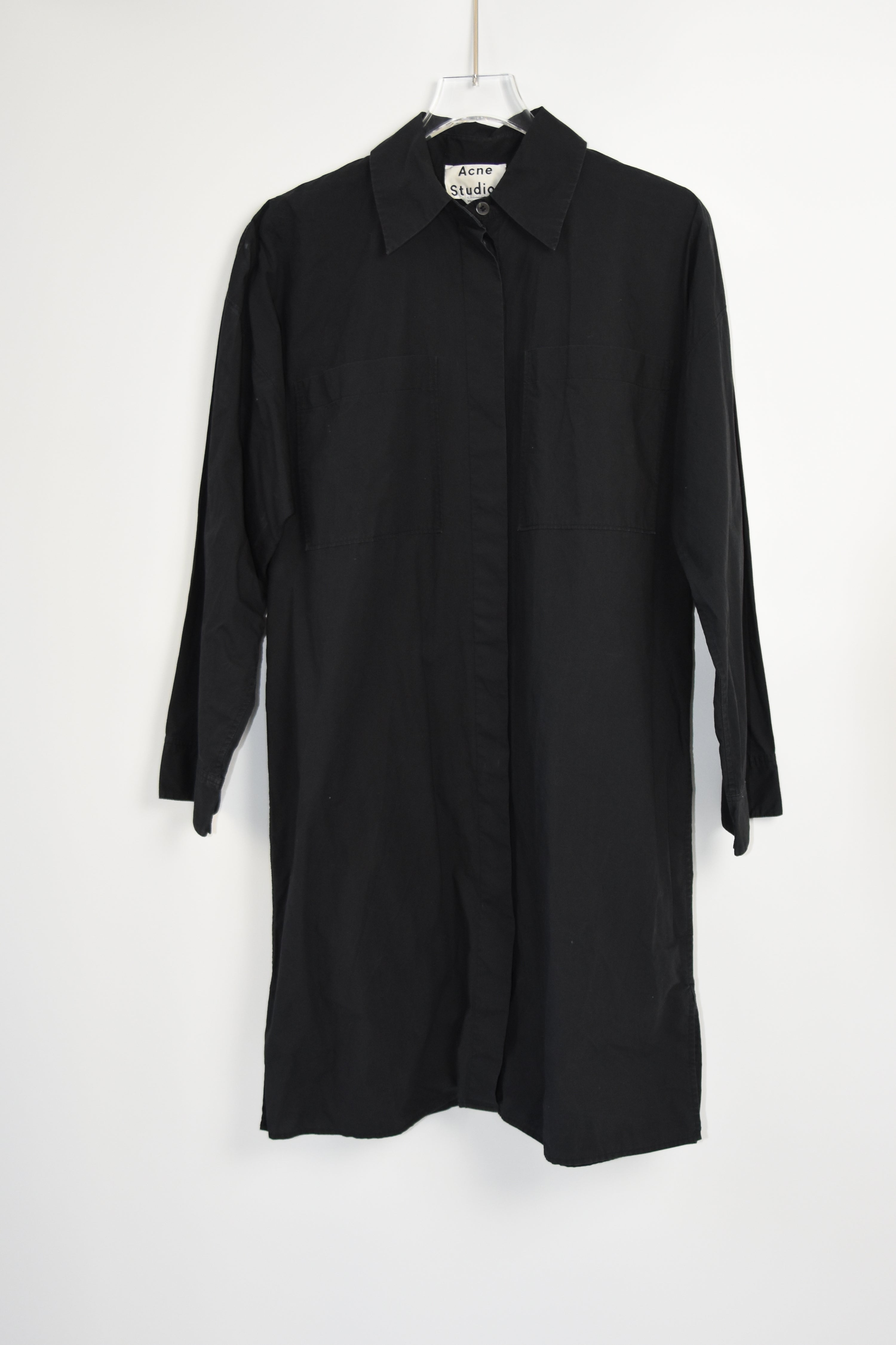 Acne Studios “JACUI POP” Black Long Cotton Shirt Dress – Minimalist Scandinavian Design (PSS18)