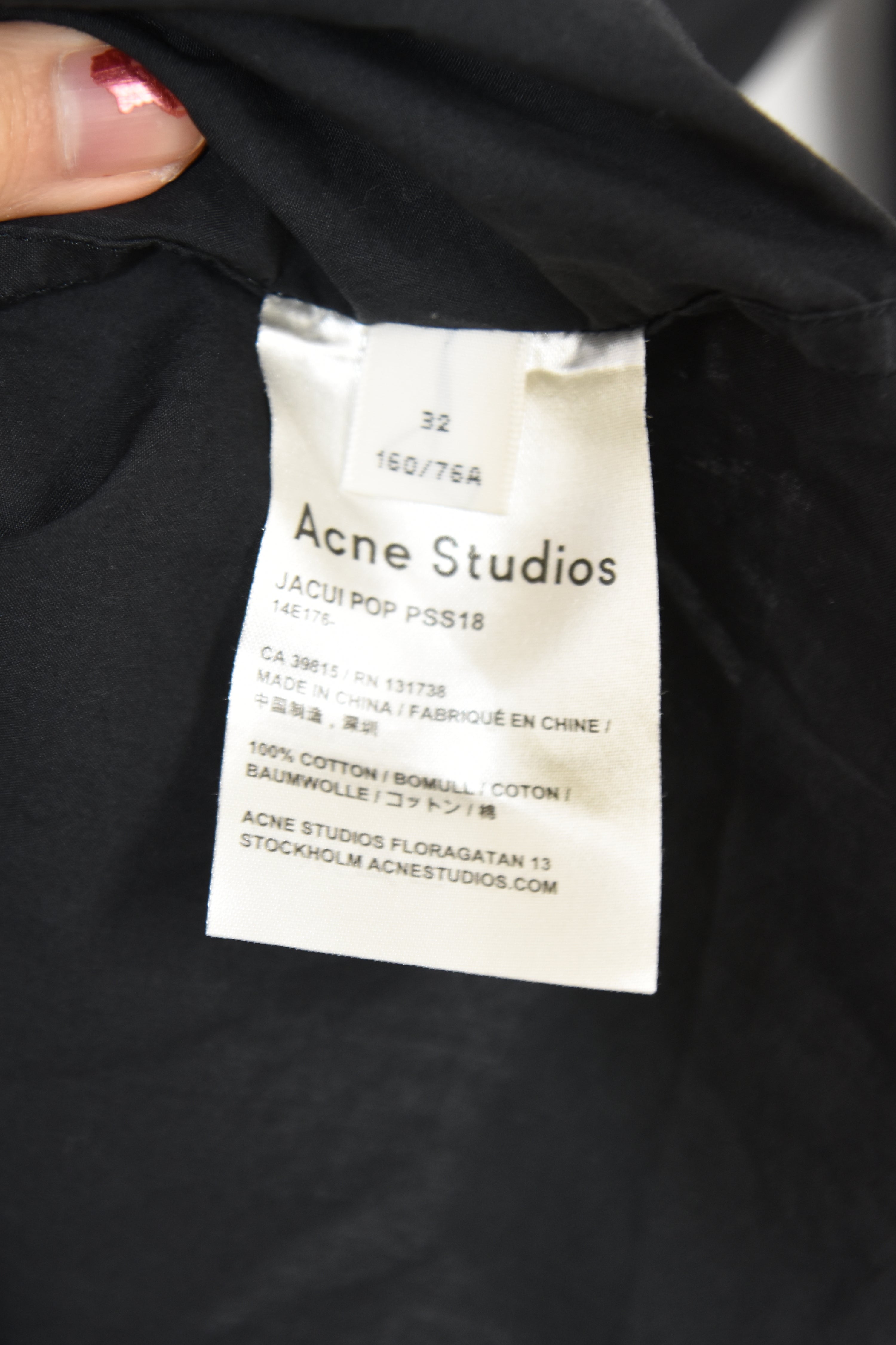 Acne Studios “JACUI POP” Black Long Cotton Shirt Dress – Minimalist Scandinavian Design (PSS18)