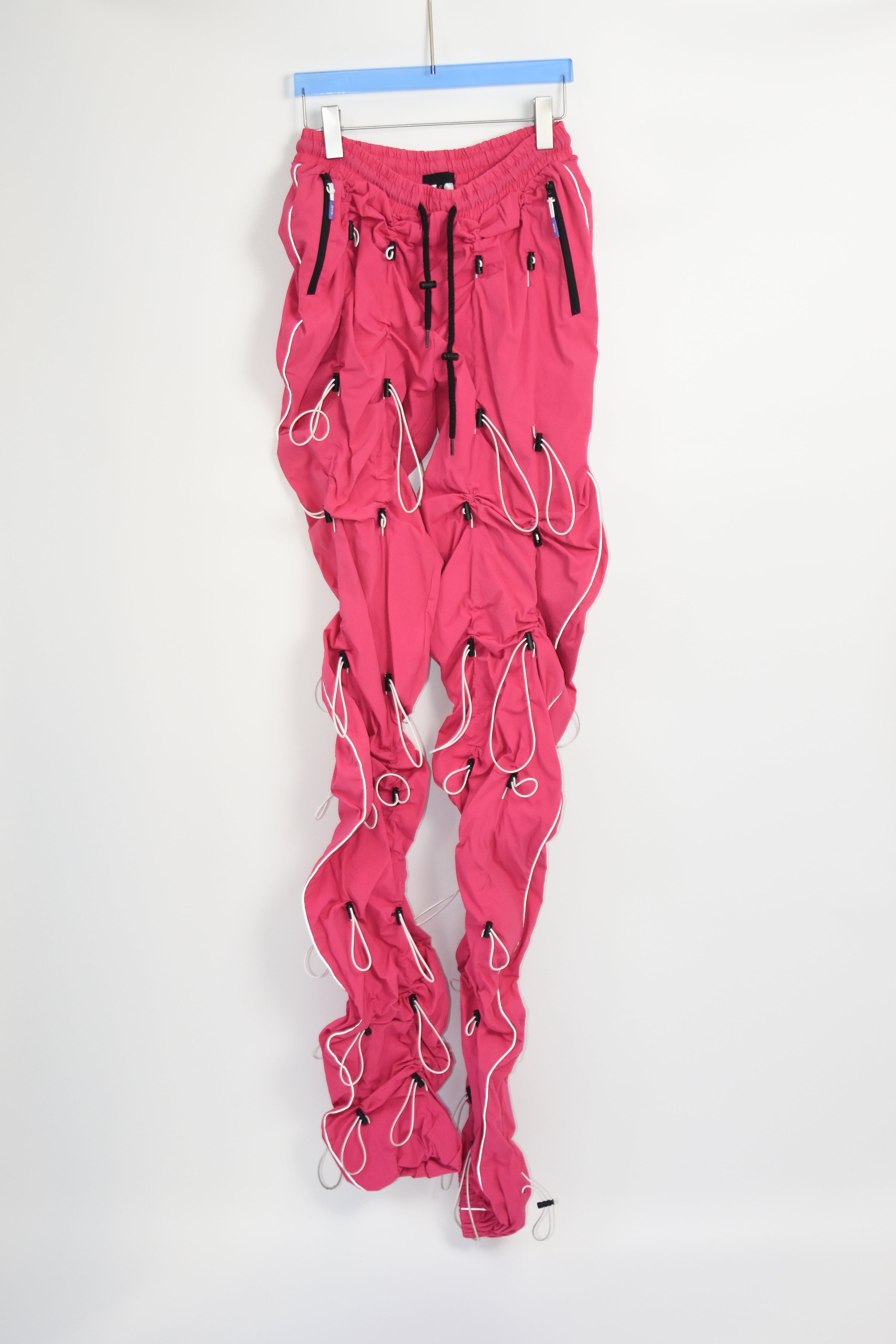 99%IS “Drawcord Ruched” Hot Pink Nylon Punk-Tech Pants – Unisex Korean Streetwear Archive Piece