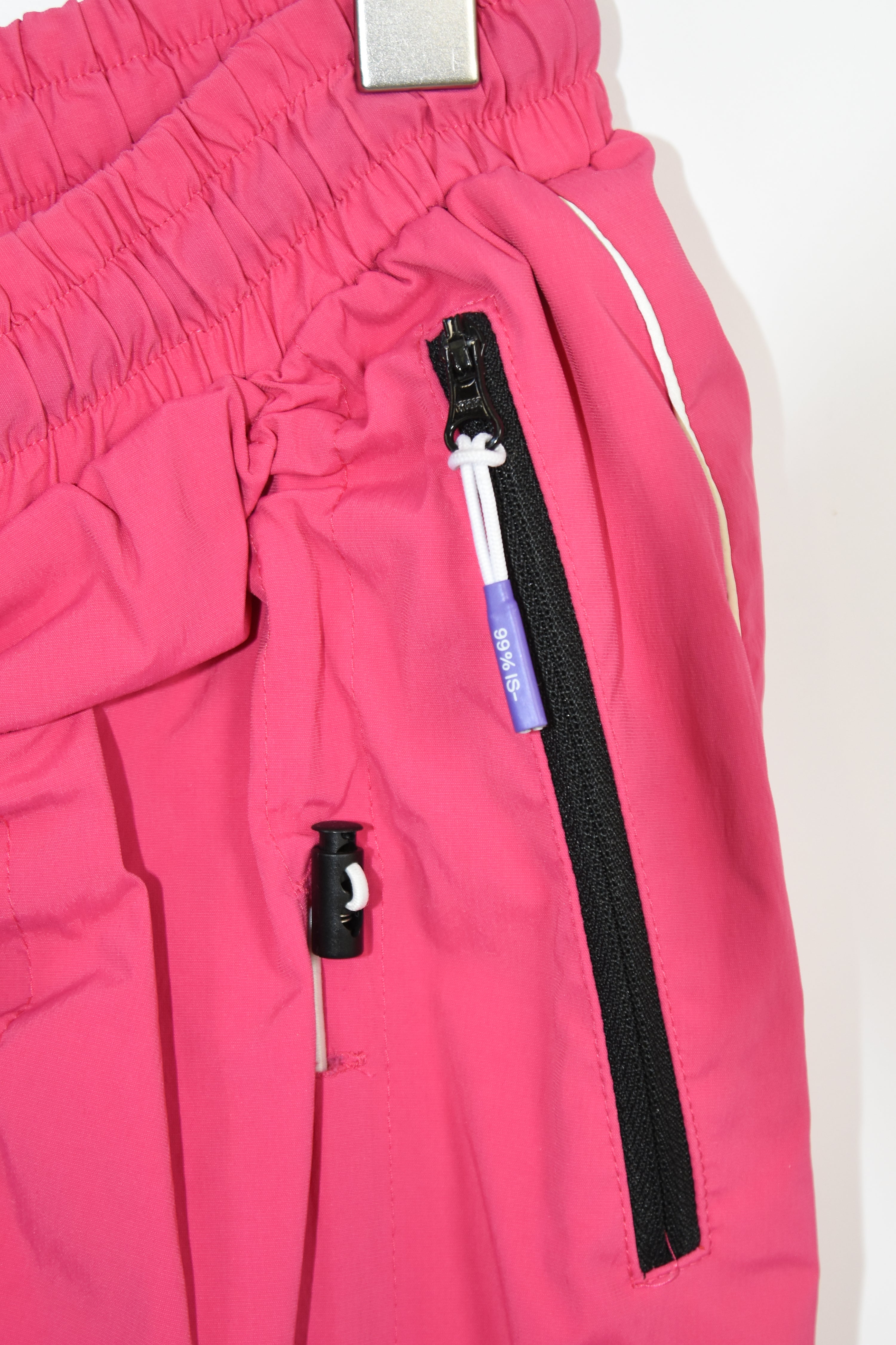 99%IS “Drawcord Ruched” Hot Pink Nylon Punk-Tech Pants – Unisex Korean Streetwear Archive Piece