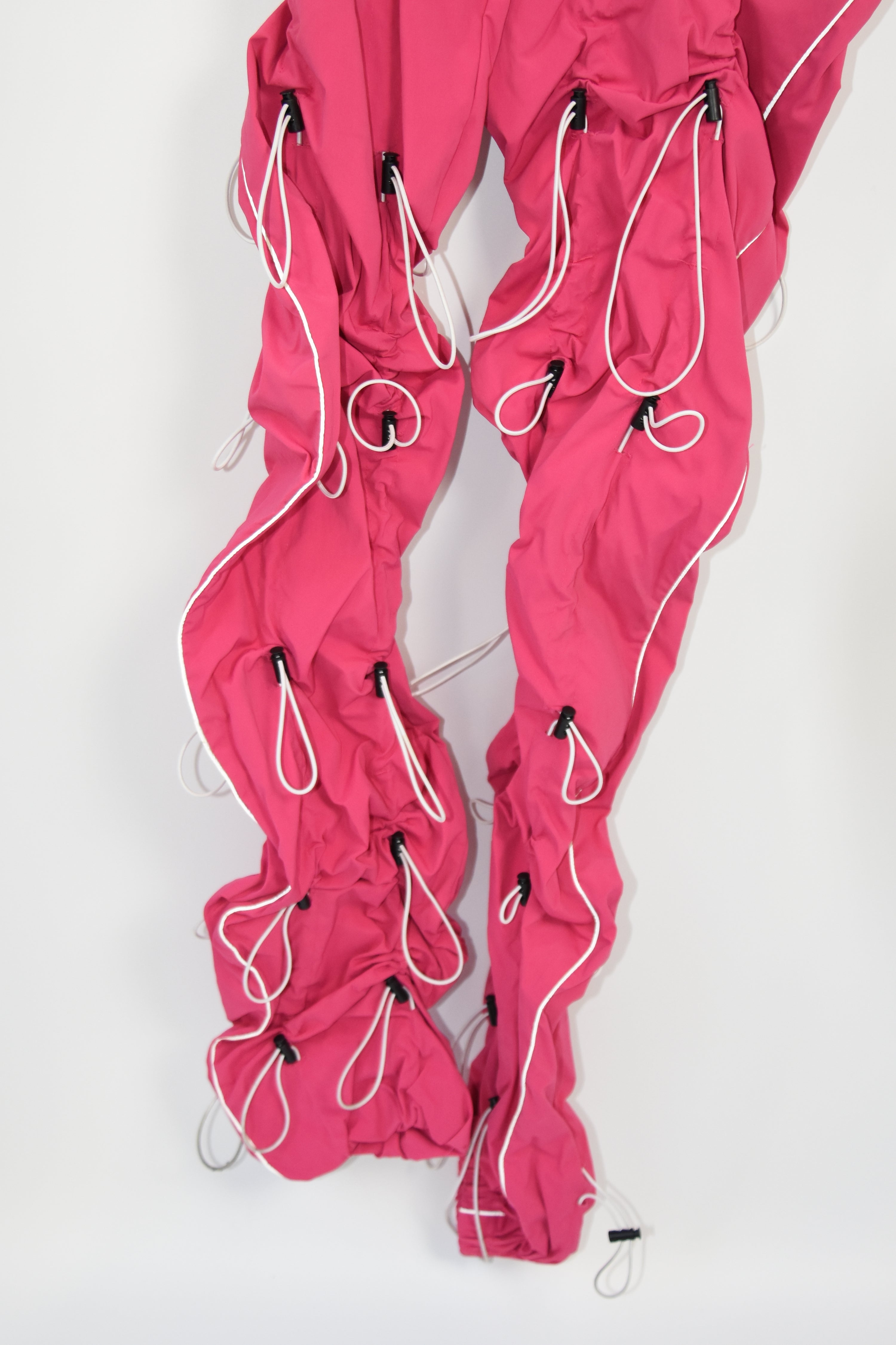 99%IS “Drawcord Ruched” Hot Pink Nylon Punk-Tech Pants – Unisex Korean Streetwear Archive Piece