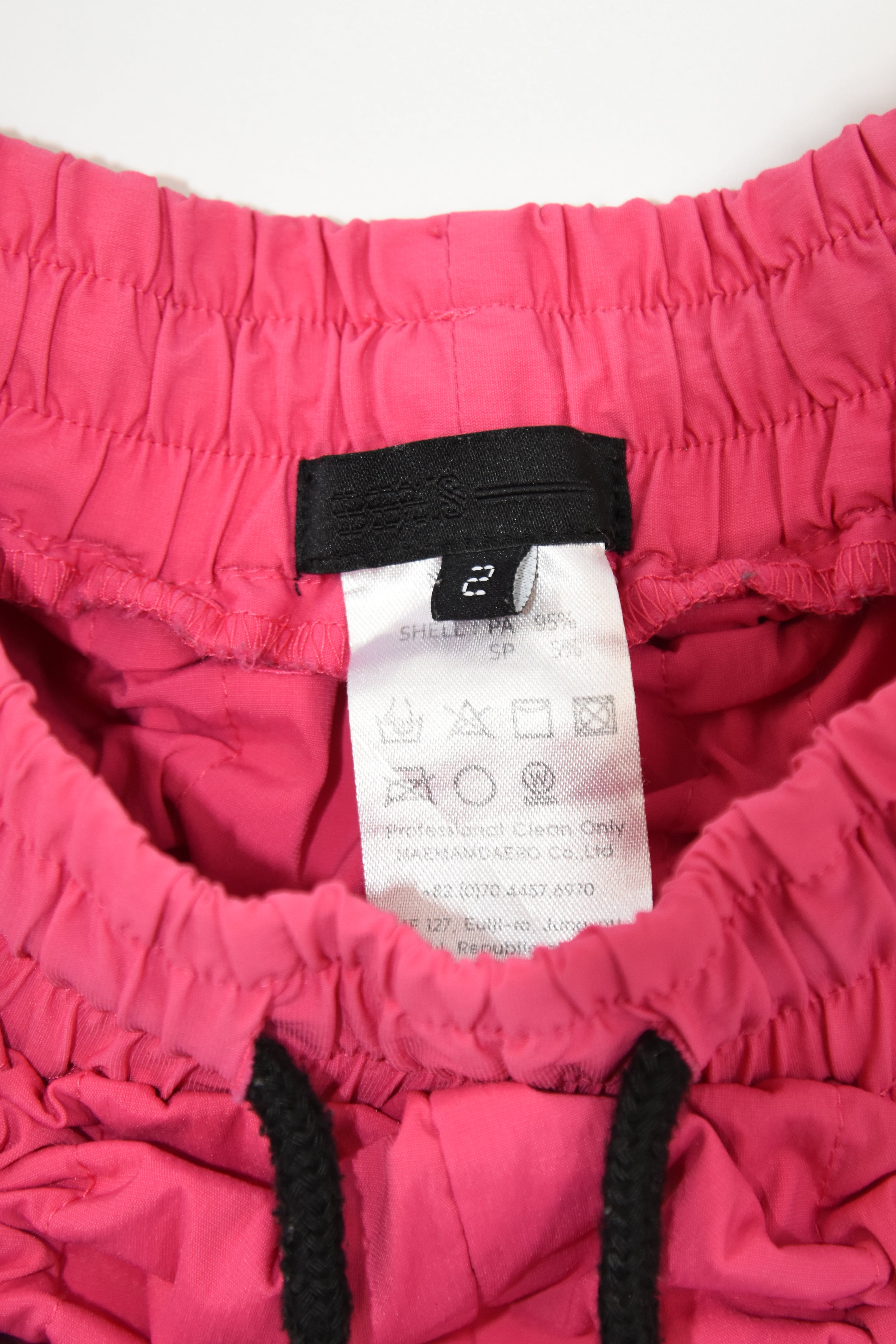 99%IS “Drawcord Ruched” Hot Pink Nylon Punk-Tech Pants – Unisex Korean Streetwear Archive Piece