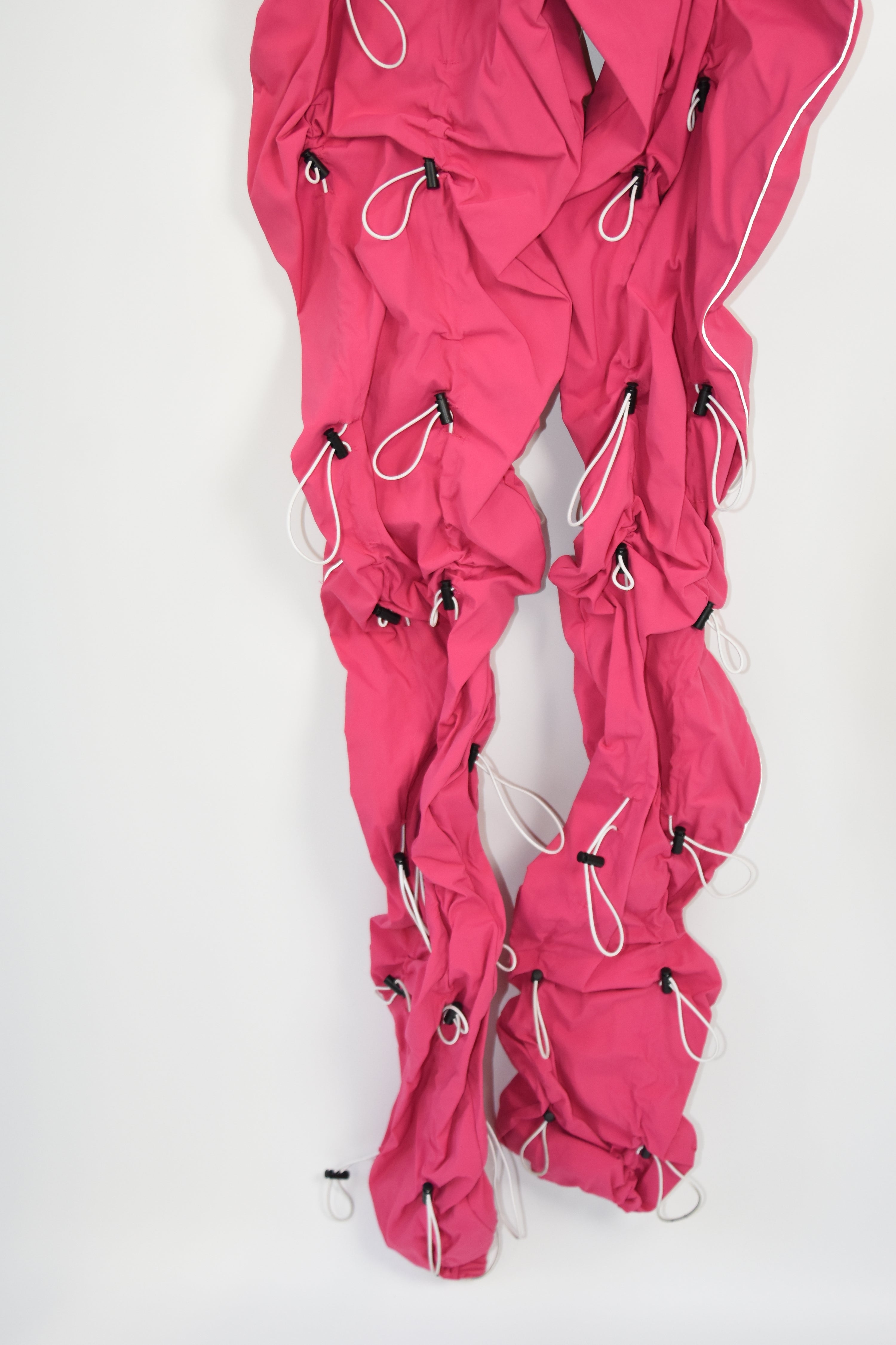 99%IS “Drawcord Ruched” Hot Pink Nylon Punk-Tech Pants – Unisex Korean Streetwear Archive Piece