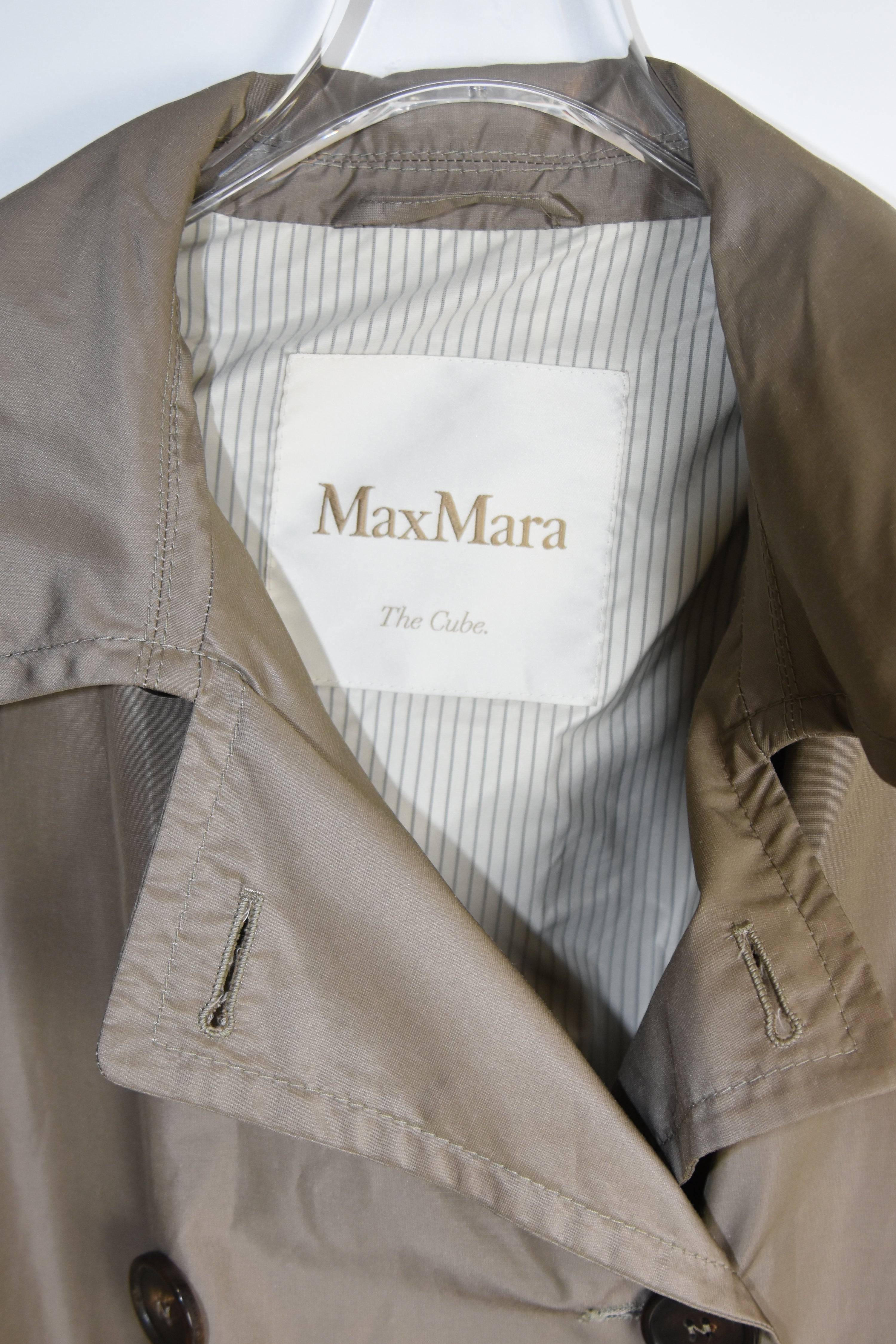 MaxMara “The Cube” Lightweight Trench Coat – Taupe Double-Breasted Packable Shell, Almost New (Fits Women M / Men S)