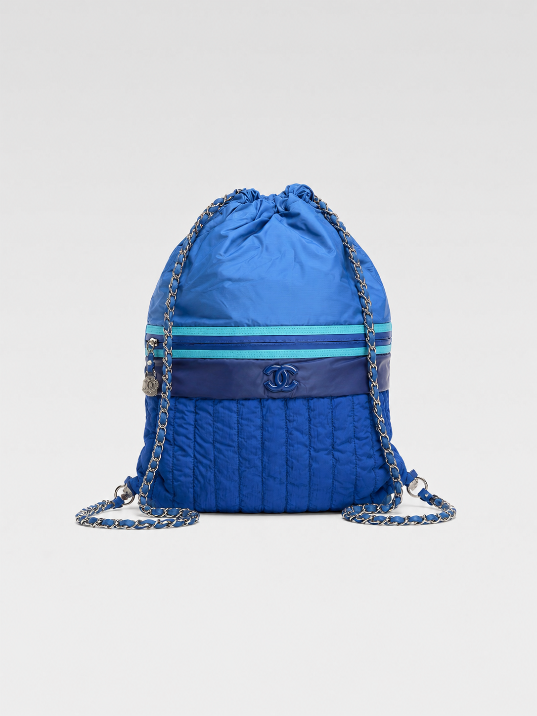 Chanel Blue Nylon Chain Drawstring Backpack – Lightweight Sport Archive Piece