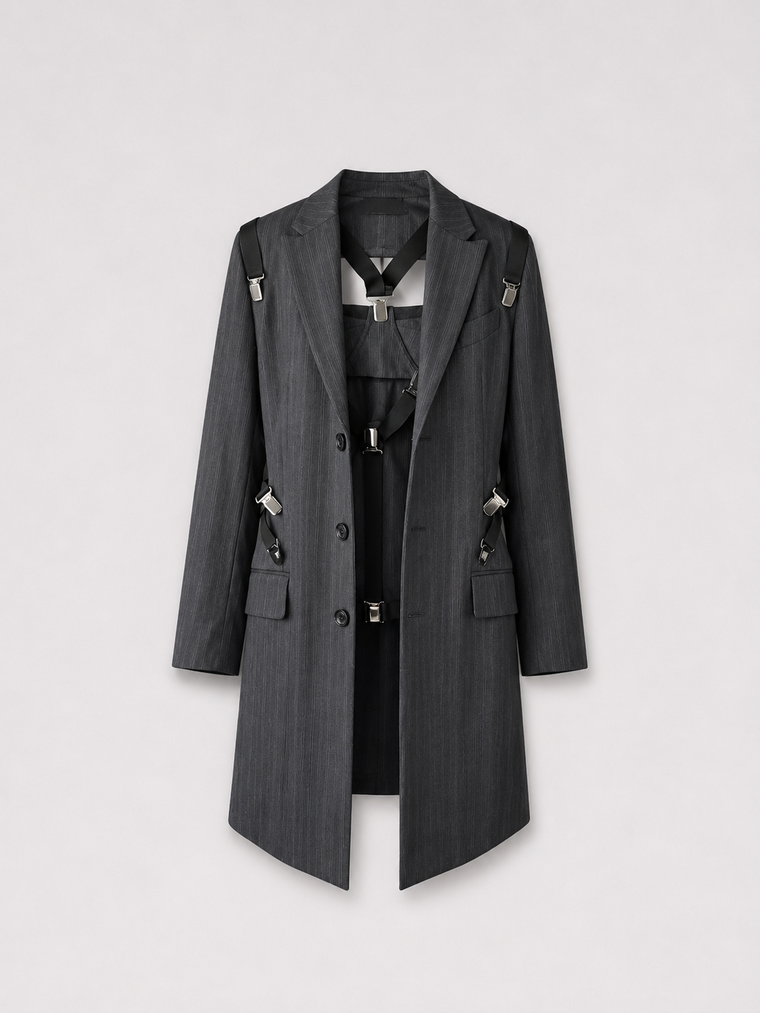 Dolce & Gabbana F/W 2003 Runway Pinstripe Harness Blazer & Corset Mini Dress Set – Iconic Archive Look