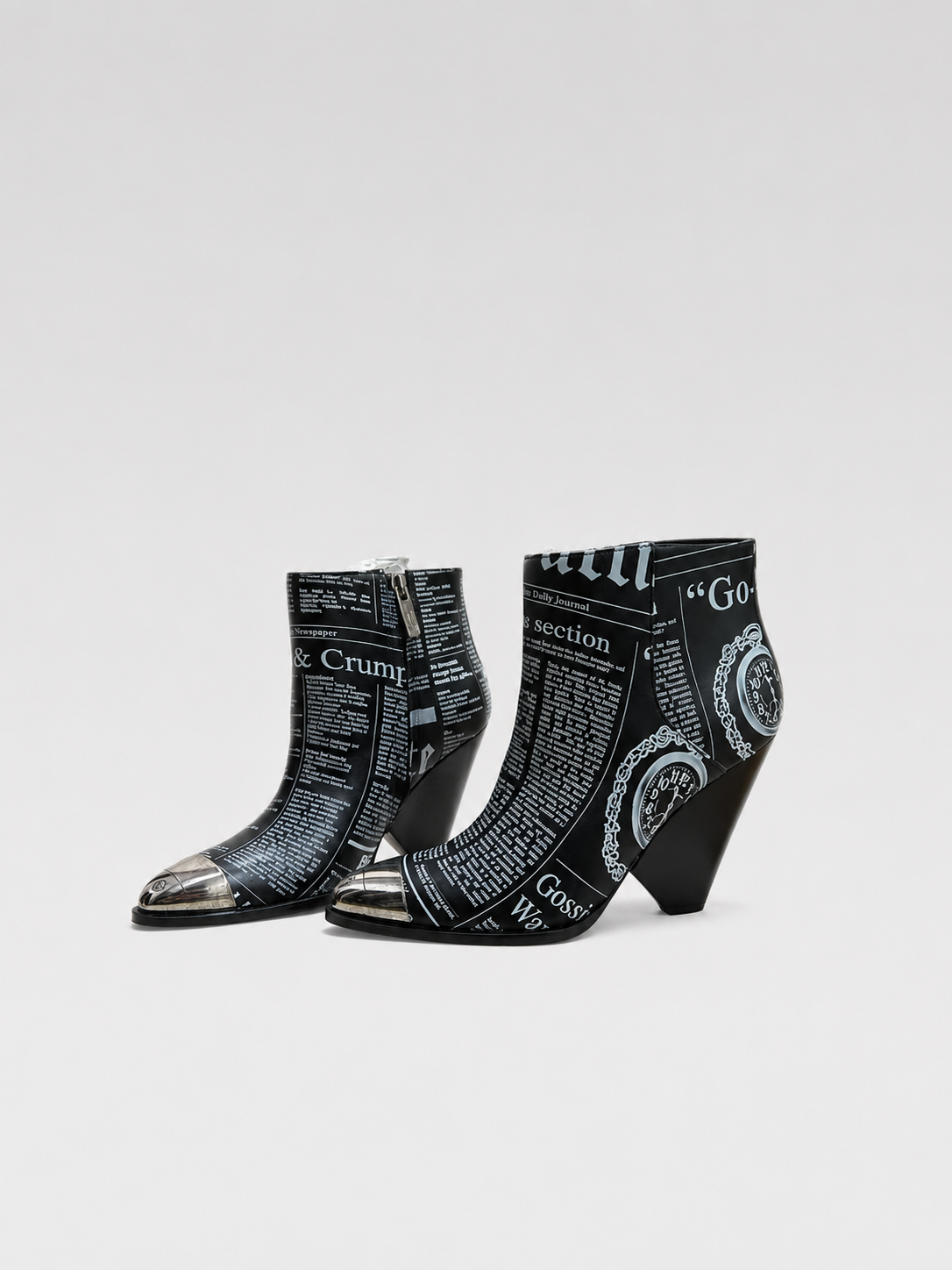 John Galliano Newspaper Print Ankle Boots Rare Archive Sculptural Heel Deadstock with Box