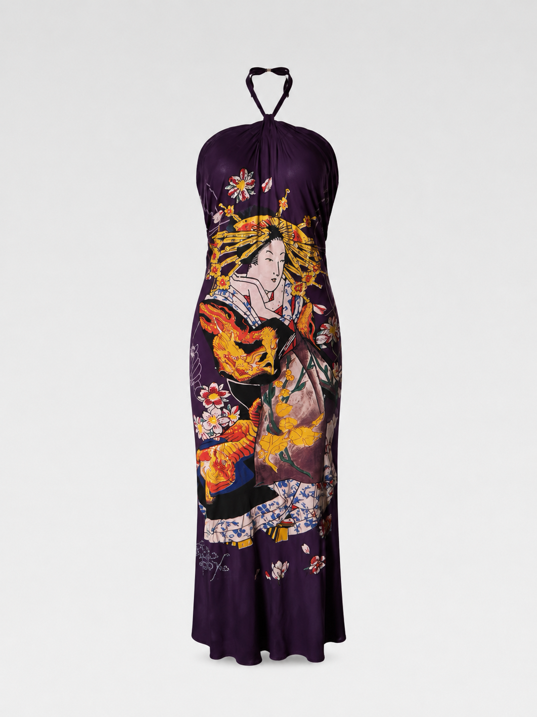 Ed Hardy by Christian Audigier Japanese Ukiyo-e Crystal Embellished Halter Dress – Purple Tattoo Era Archive Piece