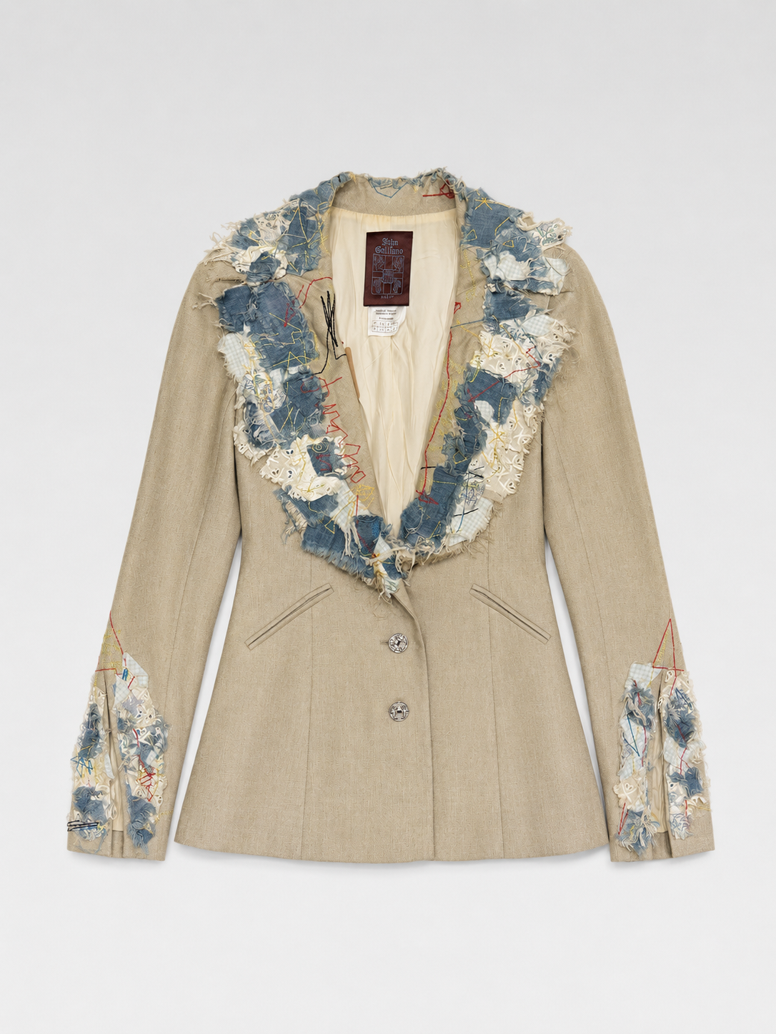 John Galliano Archive Deconstructed Patchwork Blazer Embroidered Couture Jacket Made in France Rare Piece