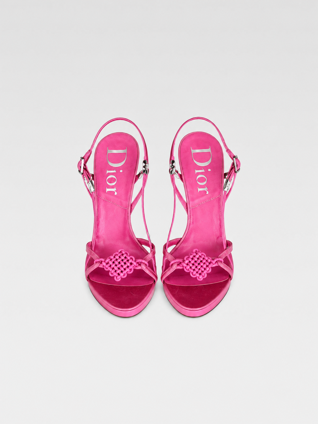 Christian Dior by John Galliano Fuchsia Silk Chinese Knot Platform Sandals