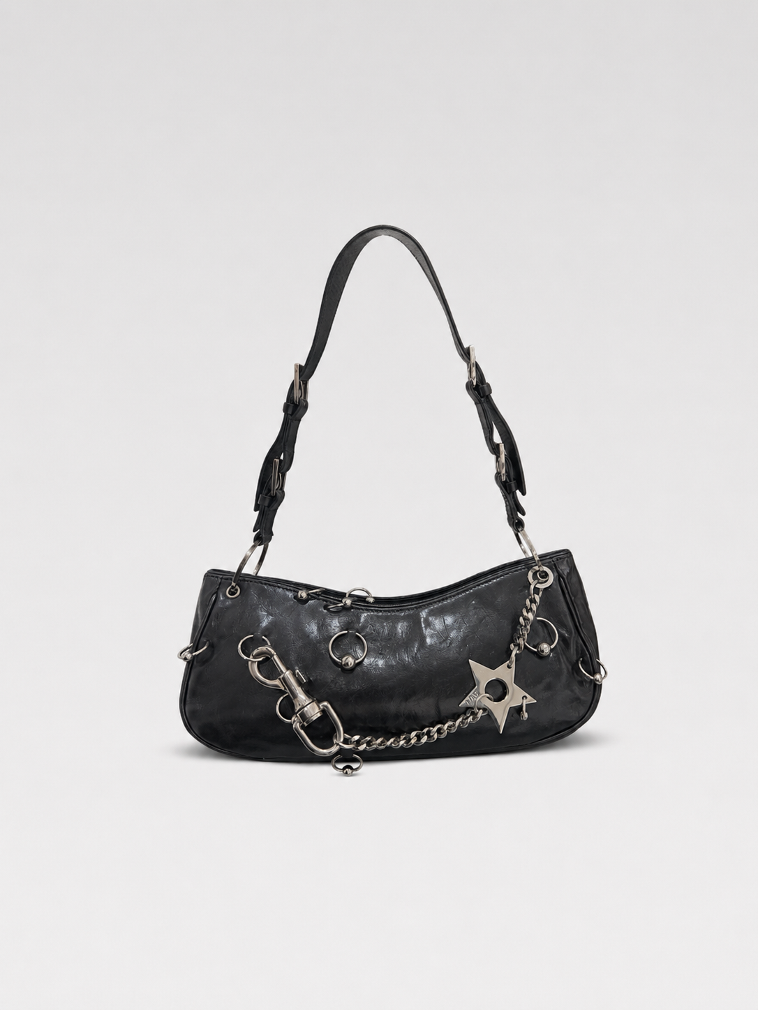 Christian Dior by John Galliano Omotesando Punk Star Chain Black Leather Shoulder Bag Y2K Archive Rare Piece