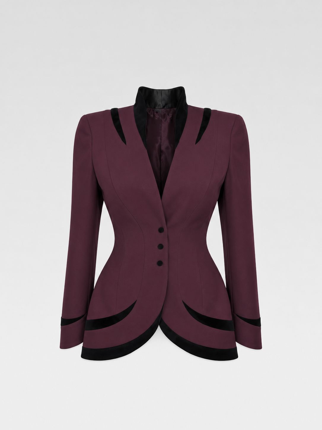 Thierry Mugler Vintage 90s Burgundy Architectural Jacket & Velvet Trouser Set