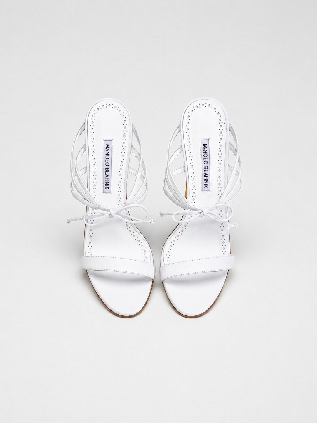 Manolo Blahnik White Leather Strappy Mule Heels Rare Lace-Up Minimal Sandals 38.5