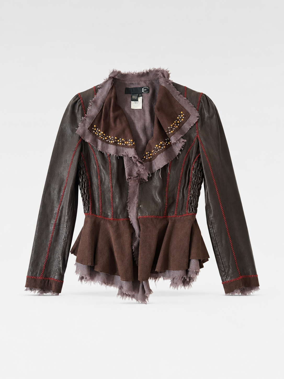 Roberto Cavalli Early 2000s Rare Distressed Leather Peplum Jacket