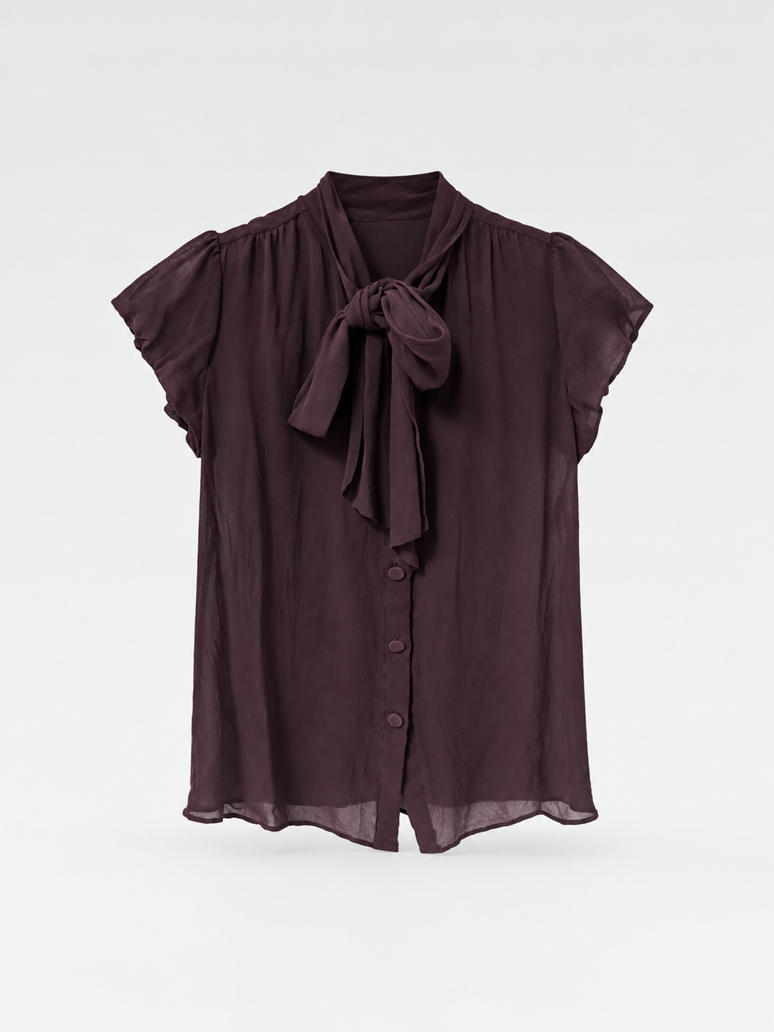 Louis Vuitton Deep Plum Purple Chiffon Bow Blouse