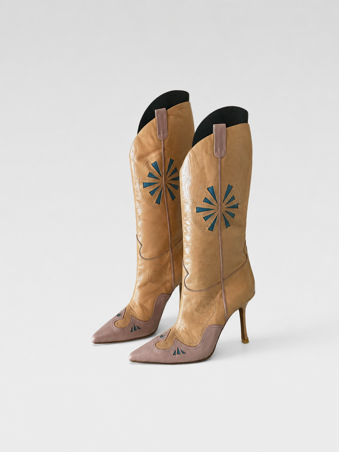 Jimmy Choo Vintage Western Knee High Boots Pointed Toe Leather Stiletto Rare Designer Boots Size 39.5