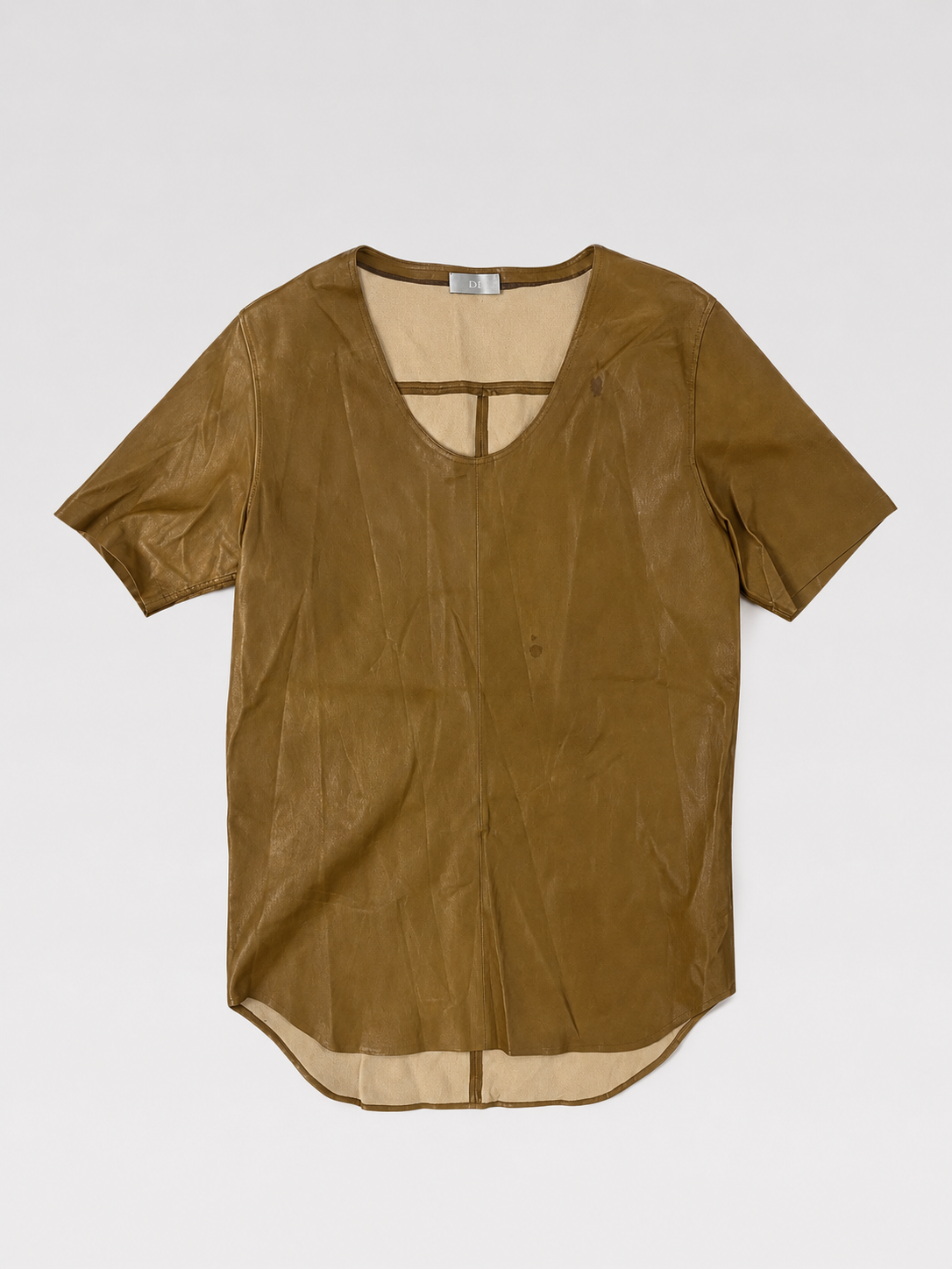 Dior Homme Lambskin Leather Short Sleeve Top Brown Minimalist Leather T-Shirt Archive Made in France