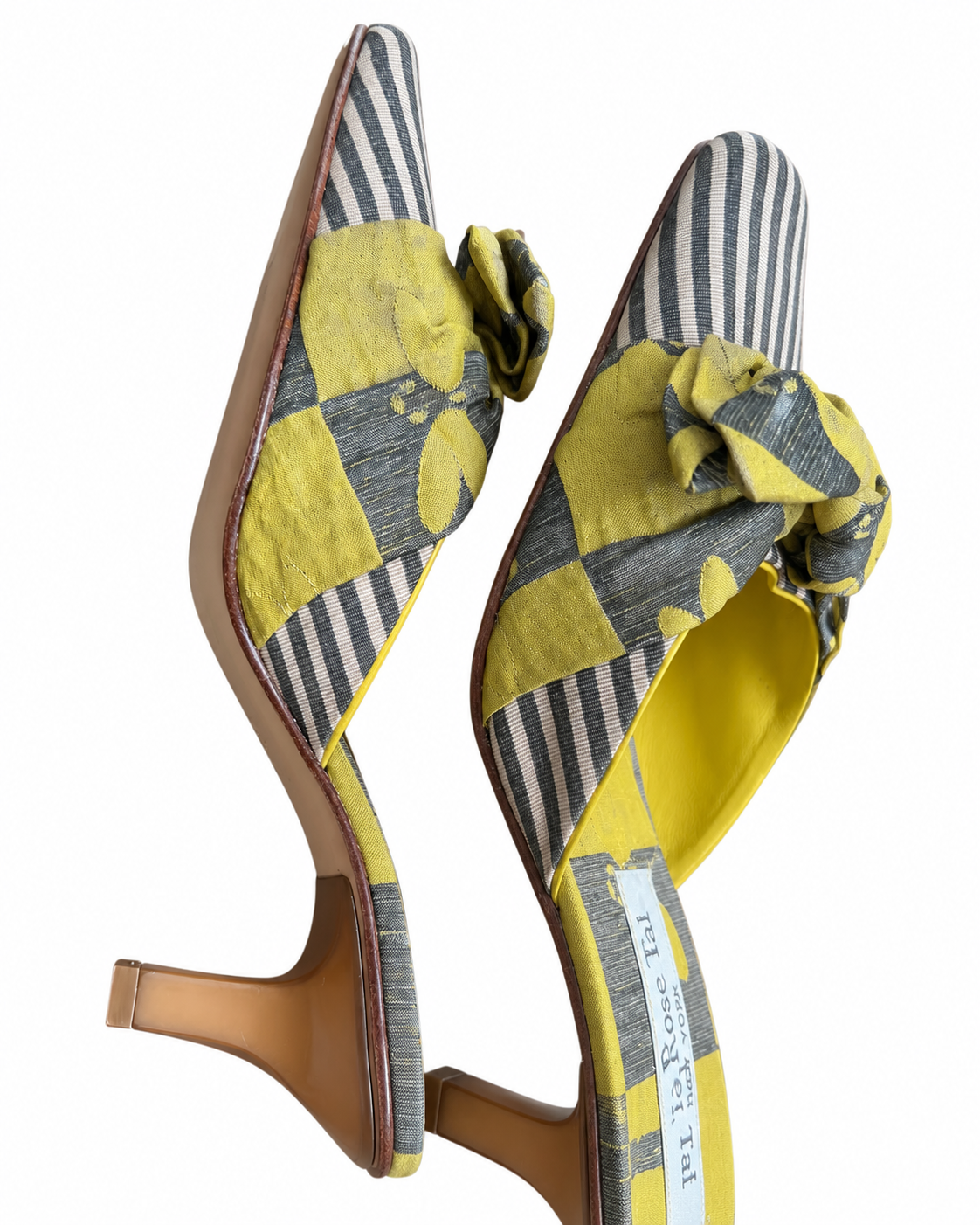 Vintage Yellow Stripe Bow Mule Heels