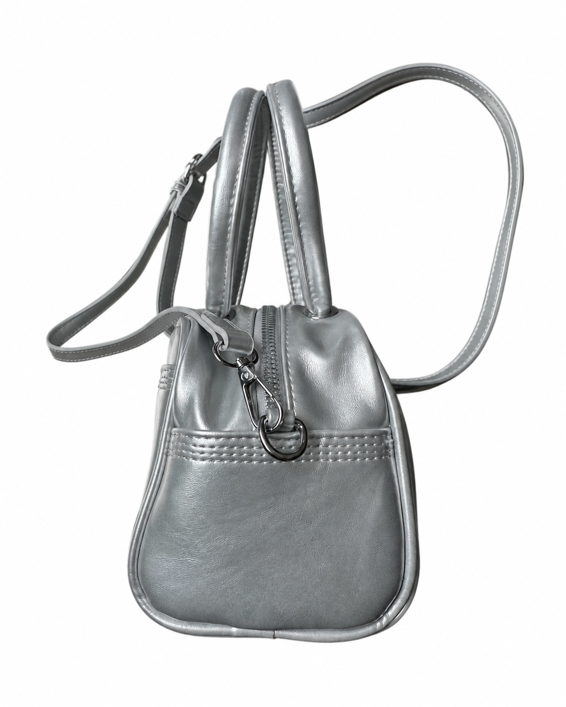 Silver Korean-Style Top Handle & Crossbody Bag with Handmade Seashell & Conch Wine Bottle Keychain Charm Set