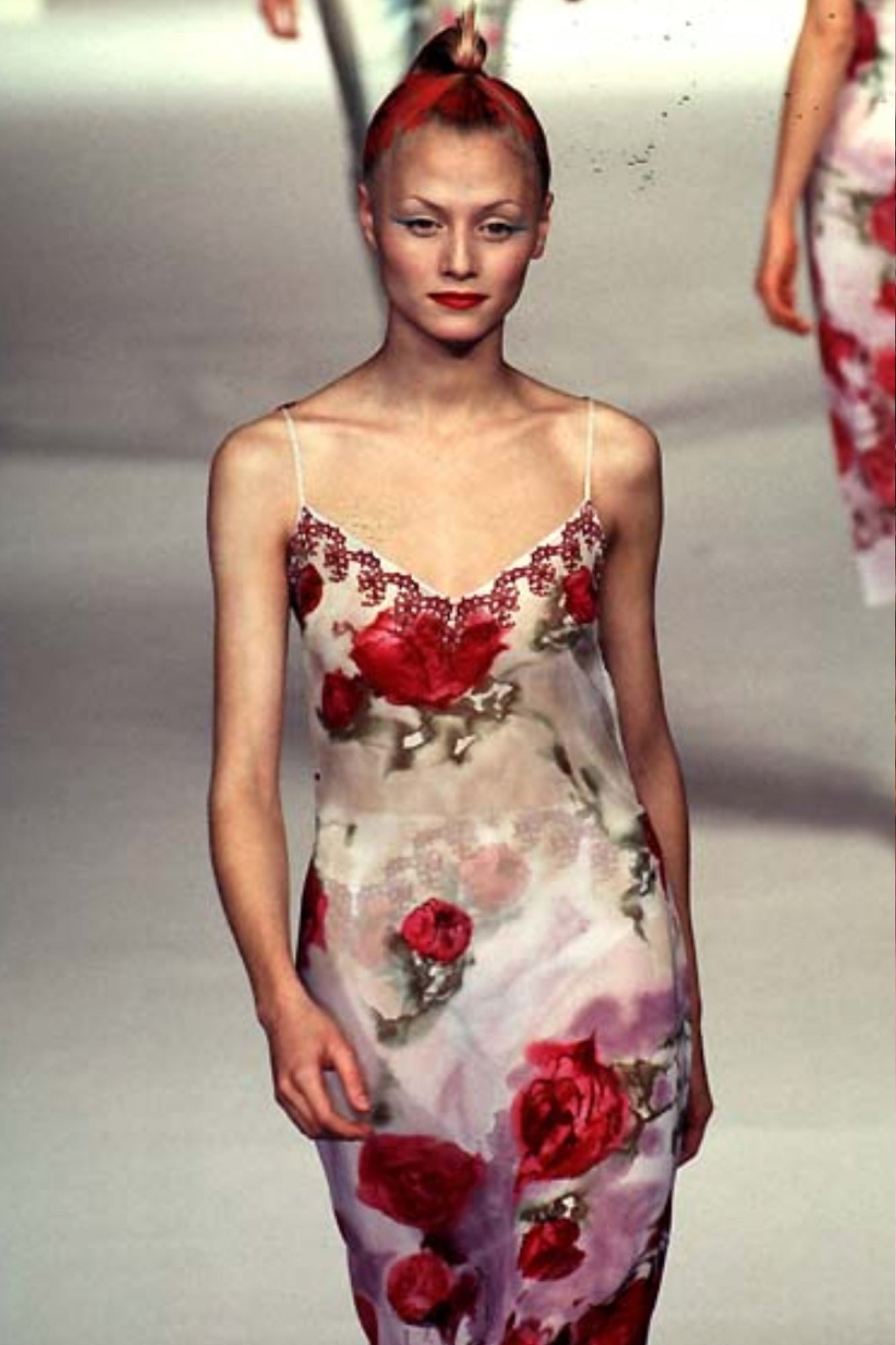 Blumarine F/W 1997 Rose-Print Layered Hooded Slip Dress