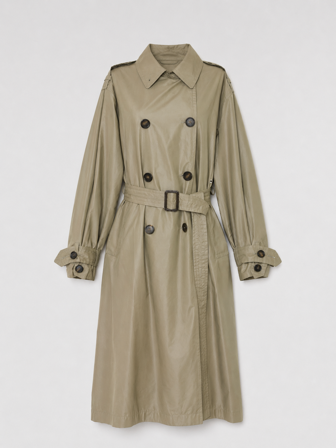 MaxMara “The Cube” Lightweight Trench Coat – Taupe Double-Breasted Packable Shell, Almost New (Fits Women M / Men S)