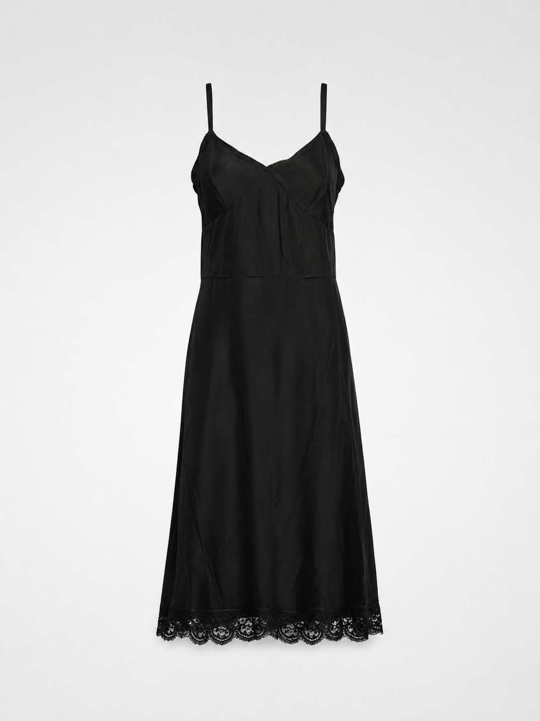 Dolce & Gabbana Black Silk Slip Dress with Lace Hem