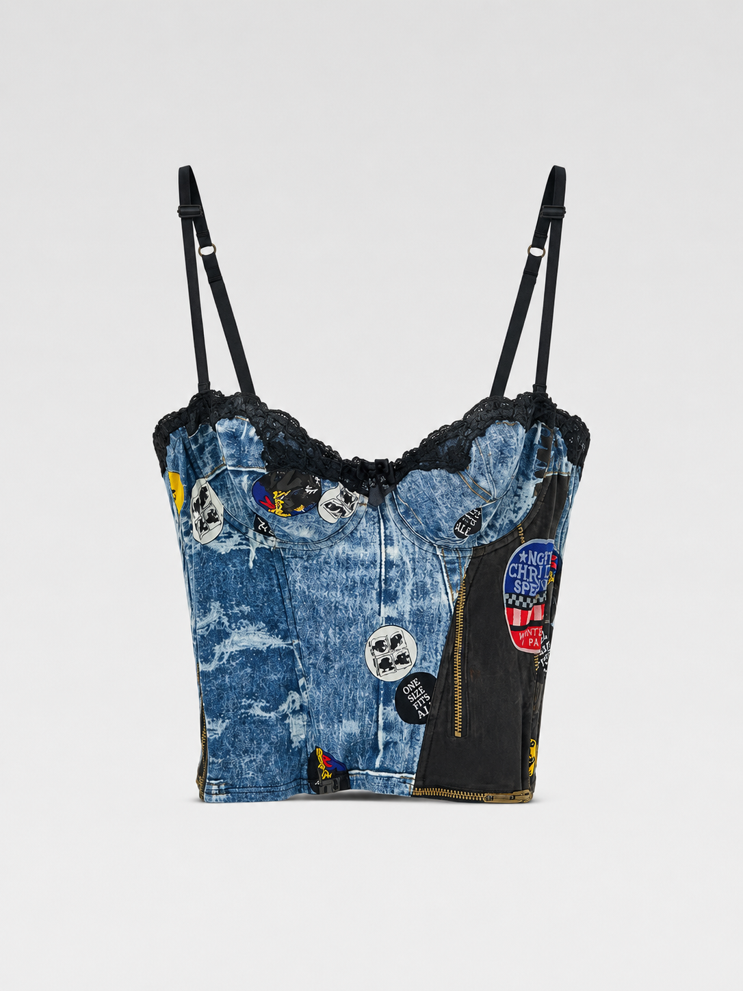 Christian Dior by John Galliano Rare Denim Print Corset Cami Bustier Top
