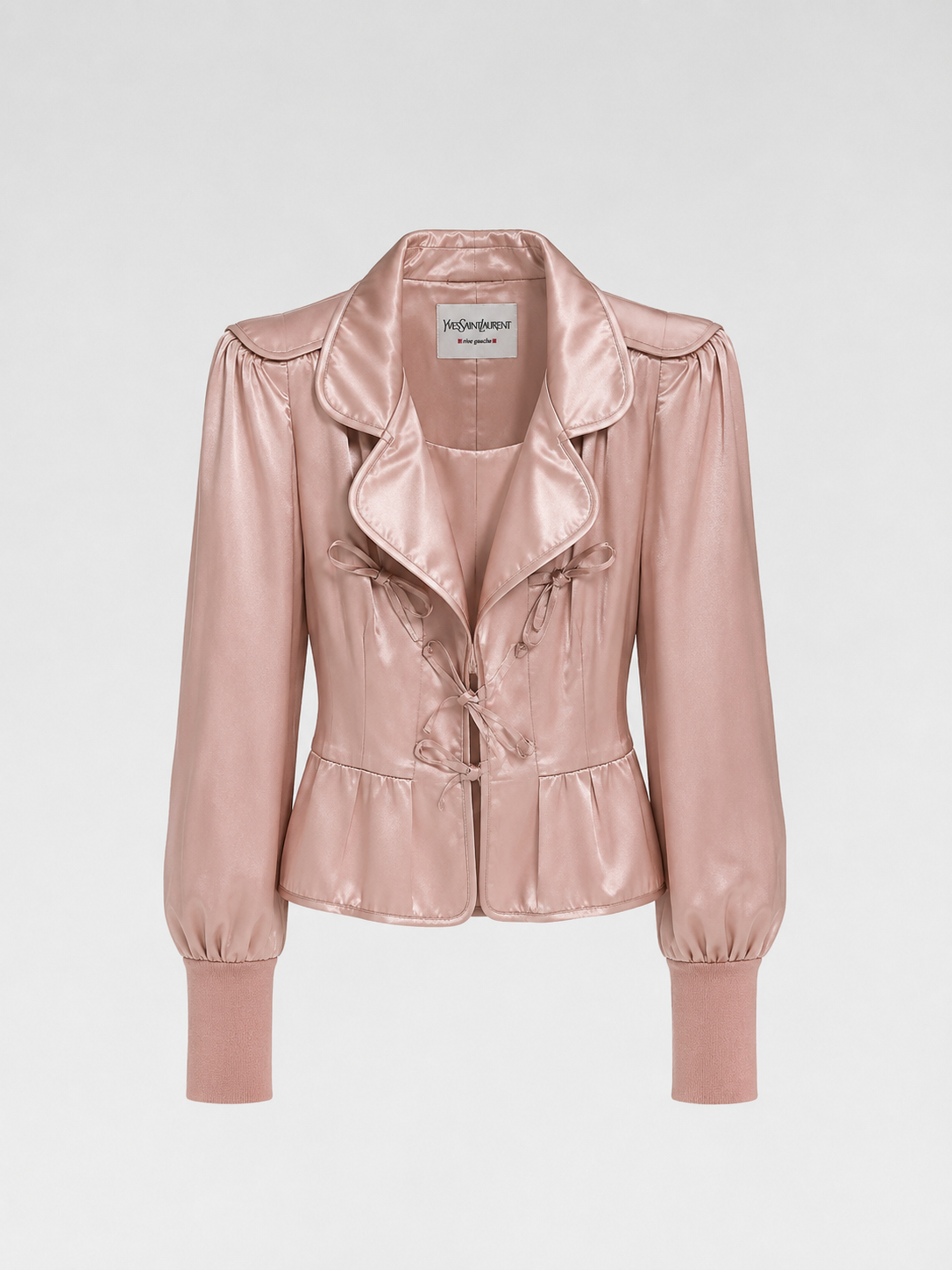 Yves Saint Laurent Rive Gauche Fall 2004 Runway Pink Silk Mandarin Frog Closure Jacket