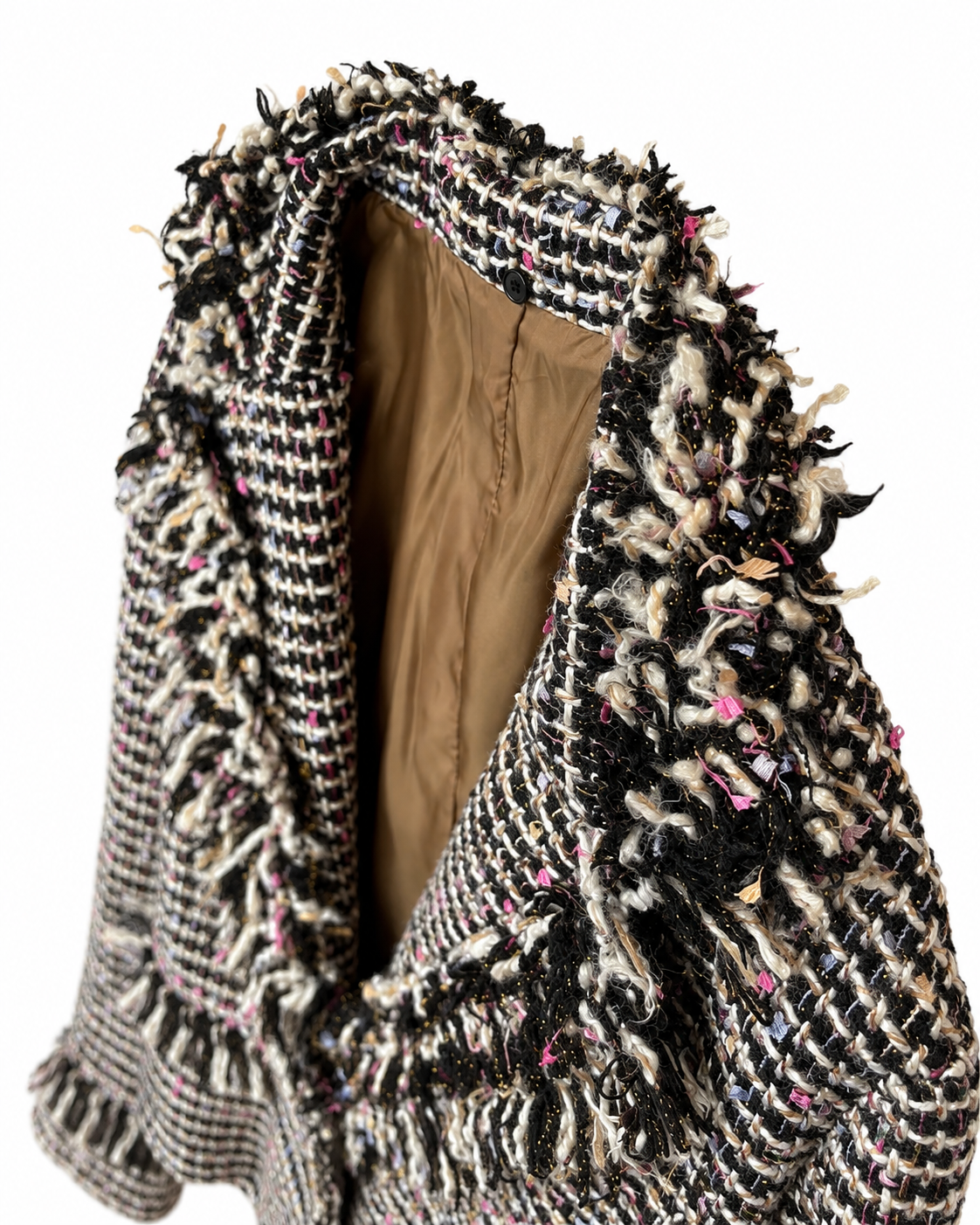 Vintage Textured Bouclé Fringe Trim Cropped Jacket