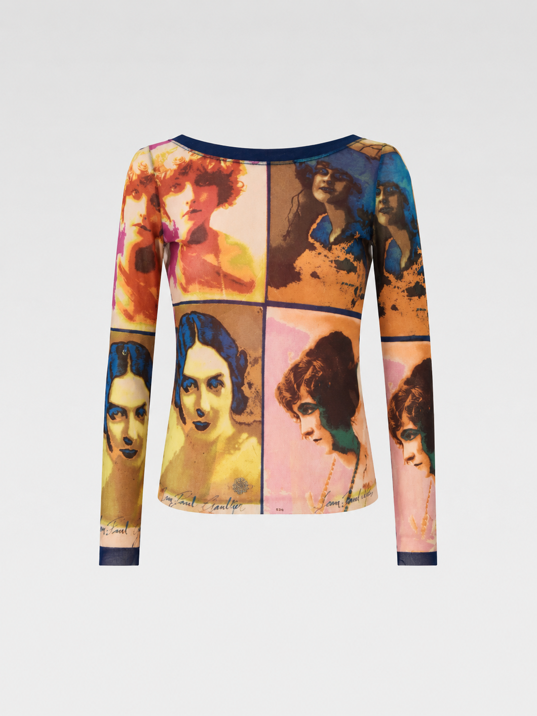 Jean Paul Gaultier S/S 2002 “Portrait Print” Mesh Long Sleeve Top