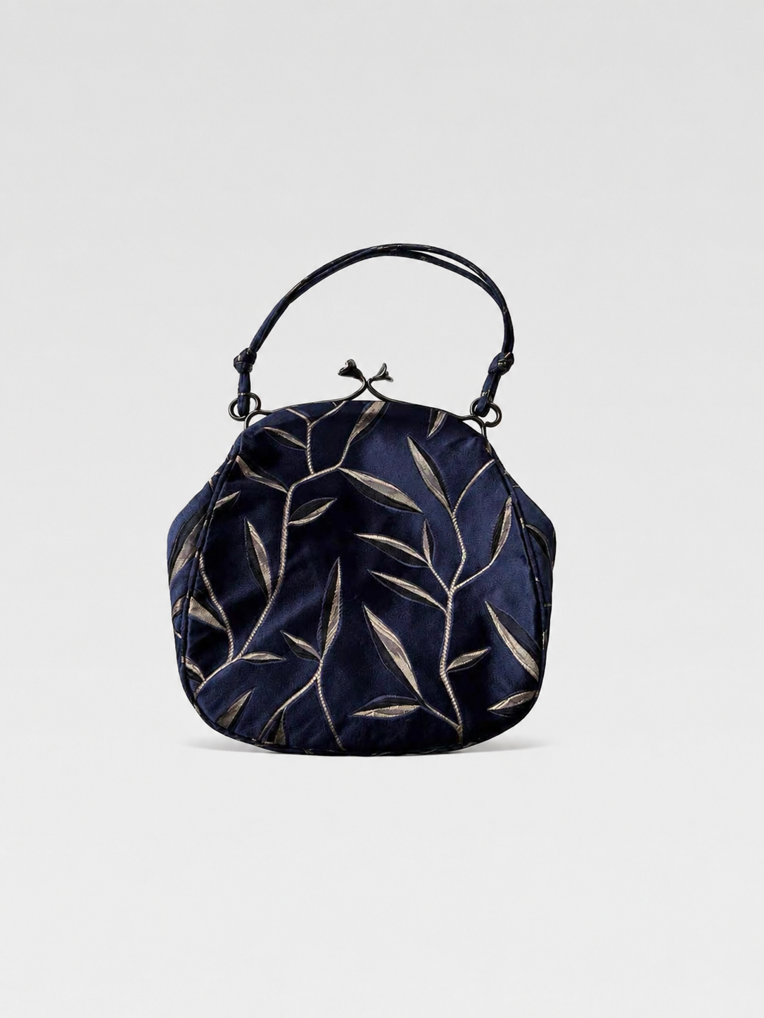 Prada 1997 SS Runway Oriental Leaf Jacquard Satin Kiss Lock Handbag