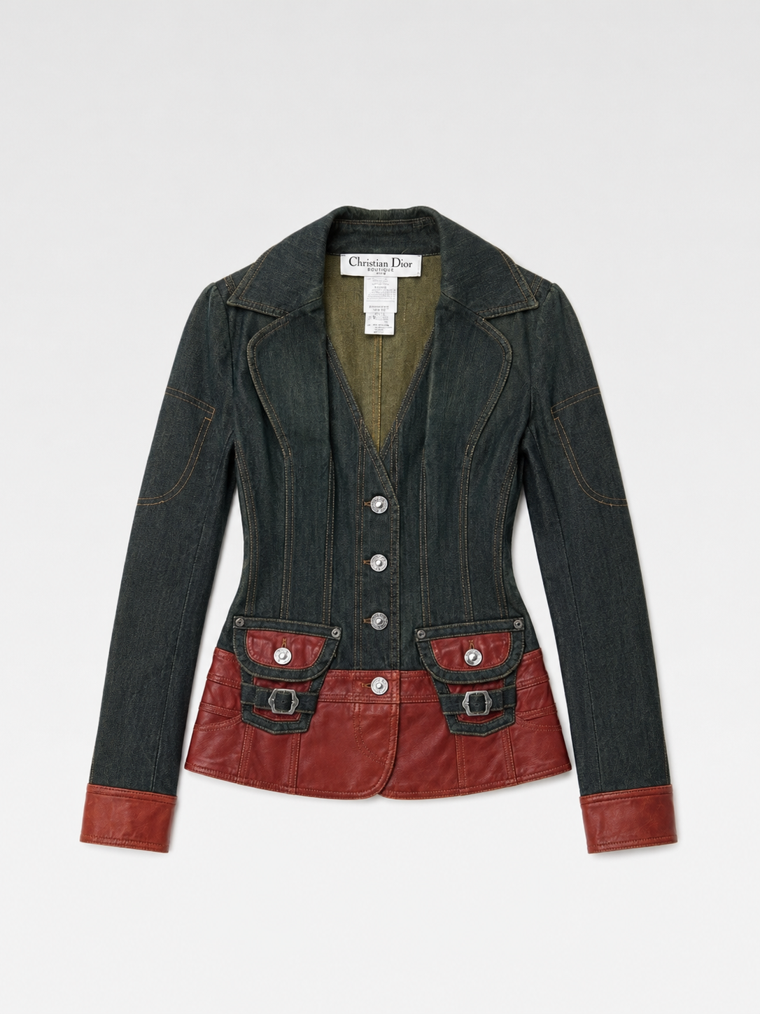 Christian Dior by John Galliano Denim & Leather Jacket – Vintage Sculpted Waist Archive Piece
