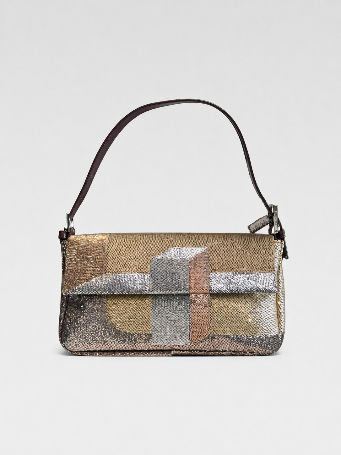 Fendi Vintage Sequin Baguette Bag Metallic Patchwork Gold Silver FF Rare Y2K Statement Bag