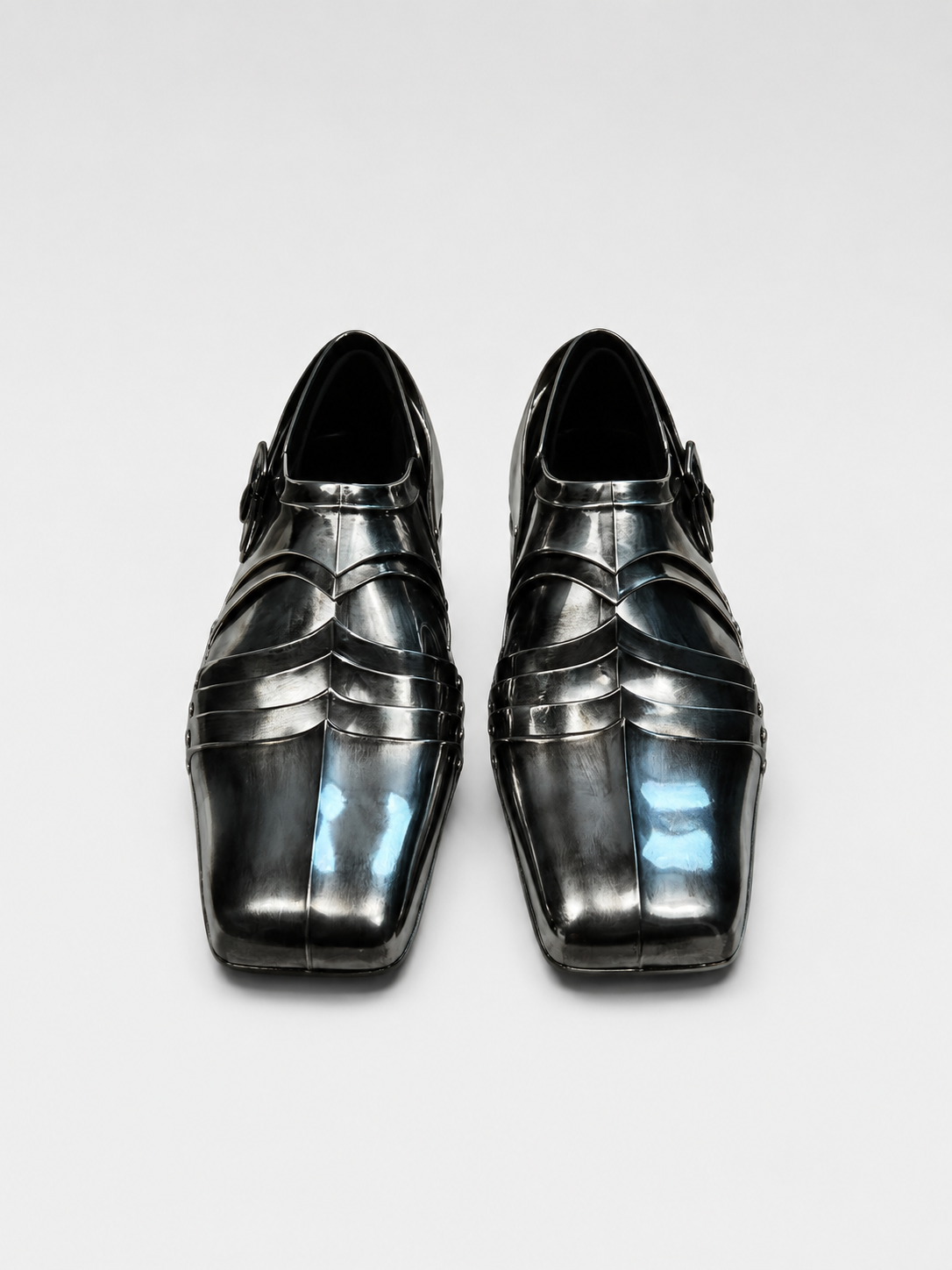 Balenciaga Chevalier Derby Armor Shoes Medieval Knight Metal Shield Leather Shoes Rare Collector Piece Size 42