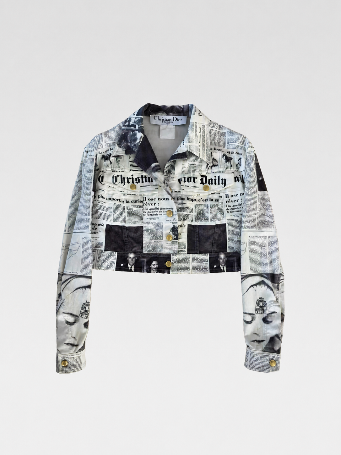 Christian Dior by John Galliano F/W 2000 Newspaper Print Cropped Jacket – Runway Archive Museum Piece