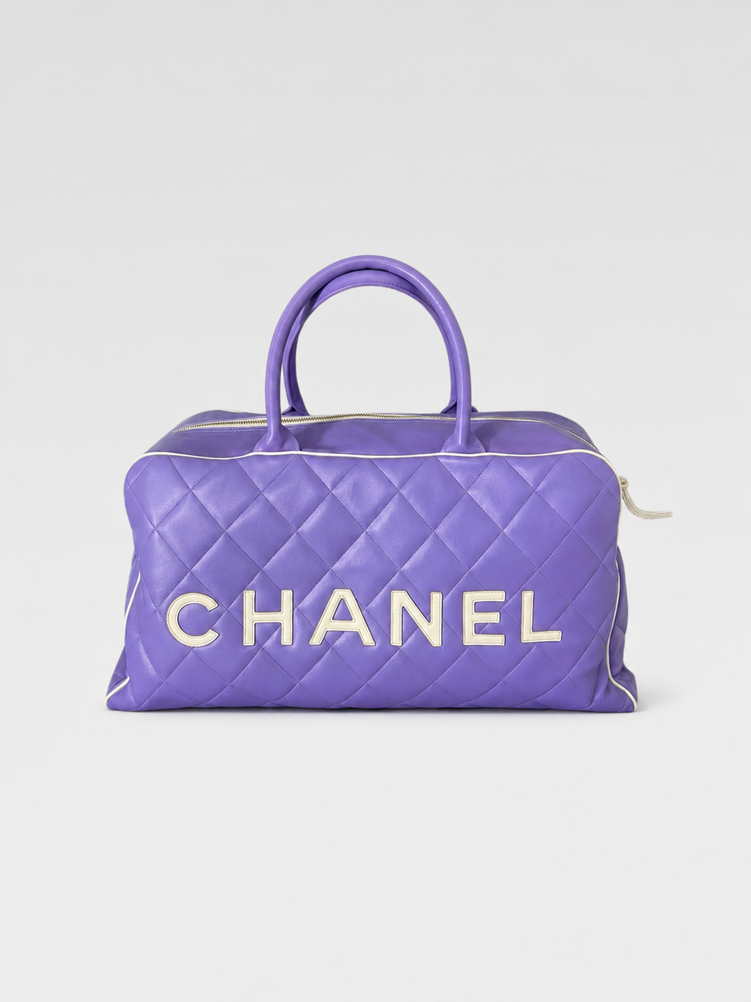 Chanel Vintage XXL Quilted Bowling Bag – Rare Lavender Purple Leather Travel Bag