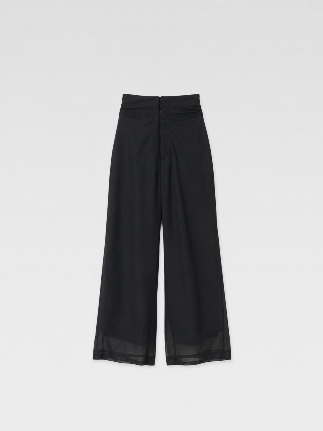 Yohji Yamamoto NOIR Vintage Double-Layer Sheer Mesh Trousers – Size 2 Black Wide-Leg Pants (Made in Japan Archive)
